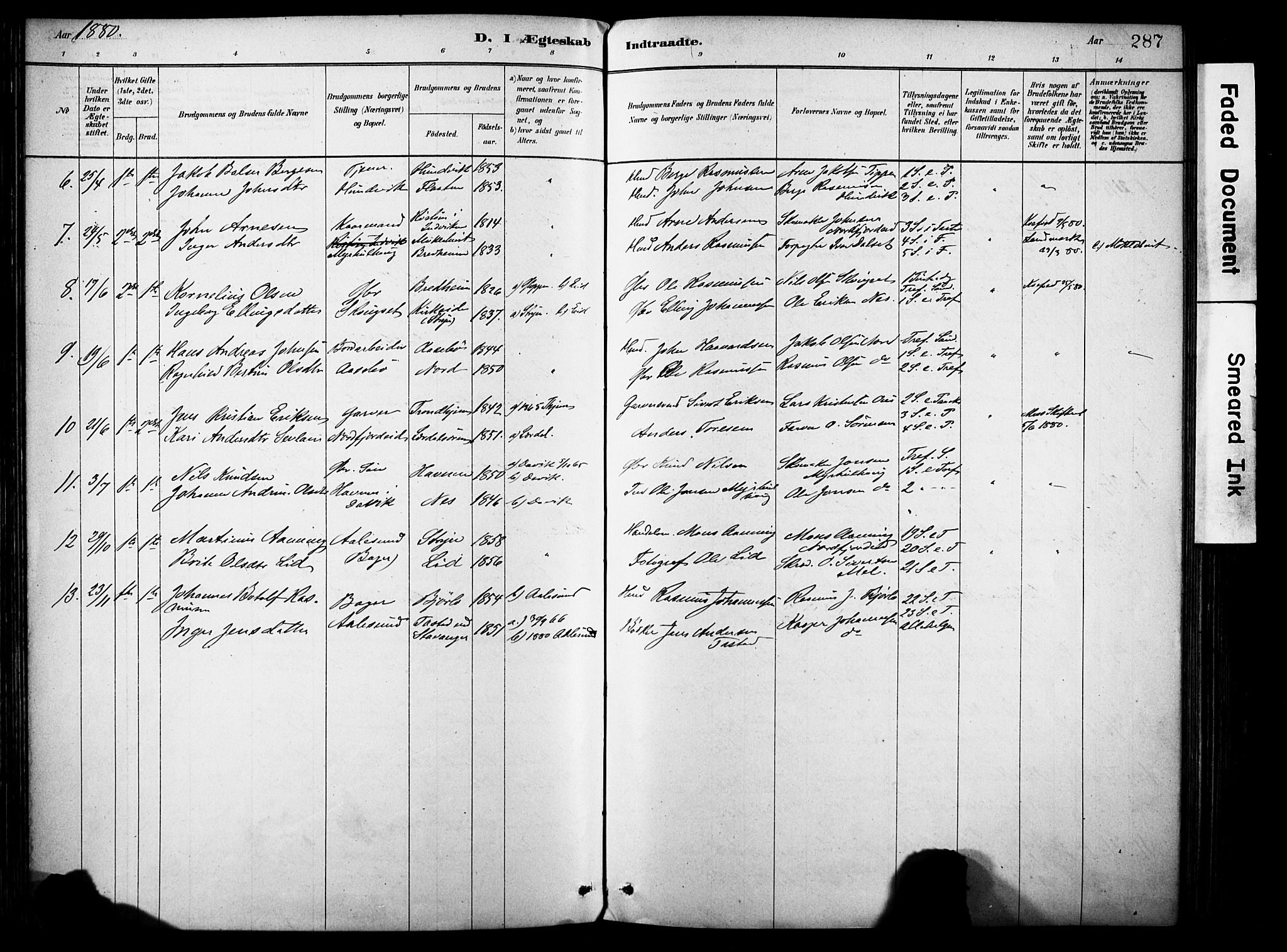 Eid sokneprestembete, AV/SAB-A-82301/H/Haa/Haab/L0001: Parish register (official) no. B 1, 1879-1906, p. 287