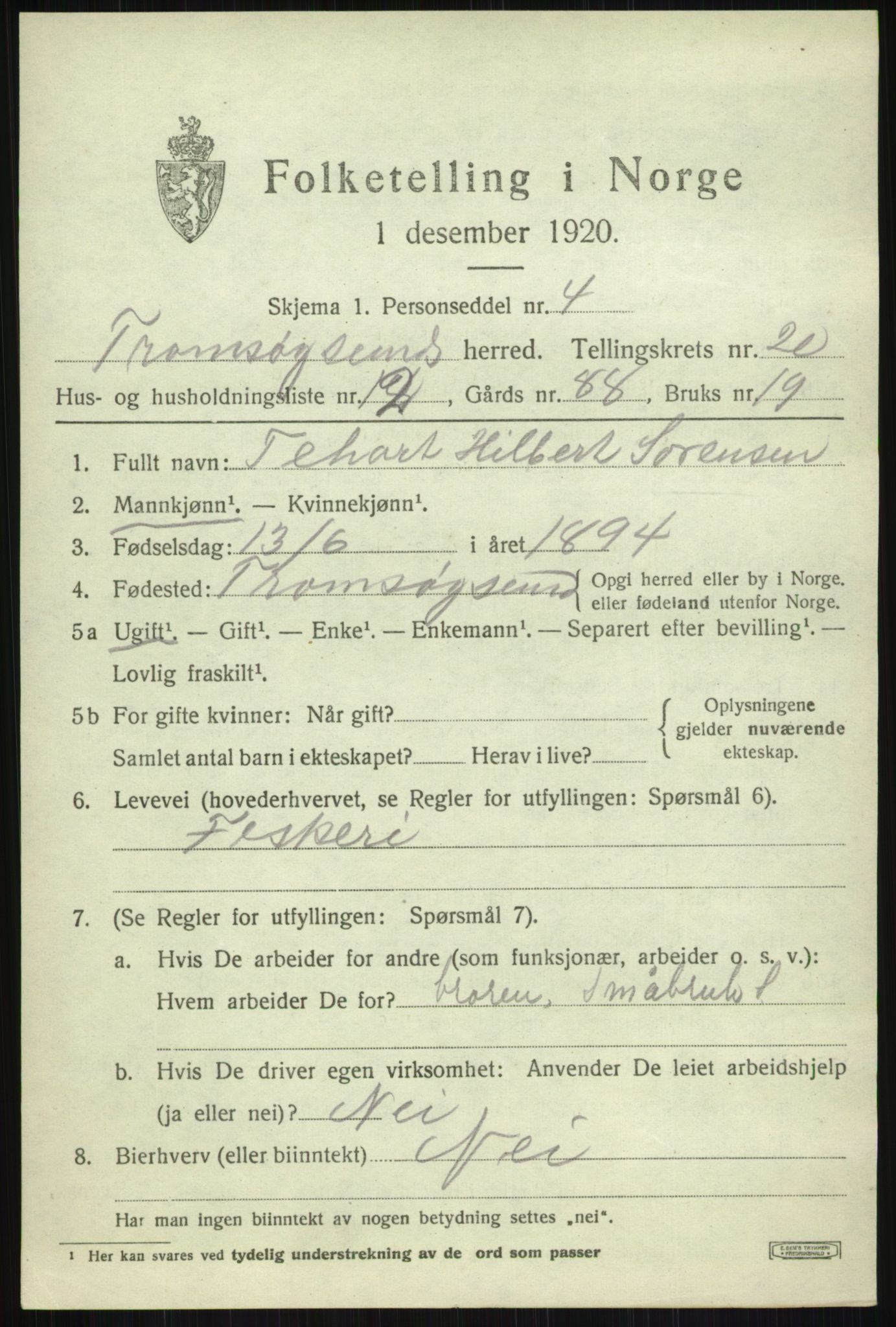 SATØ, 1920 census for Tromsøysund, 1920, p. 10734