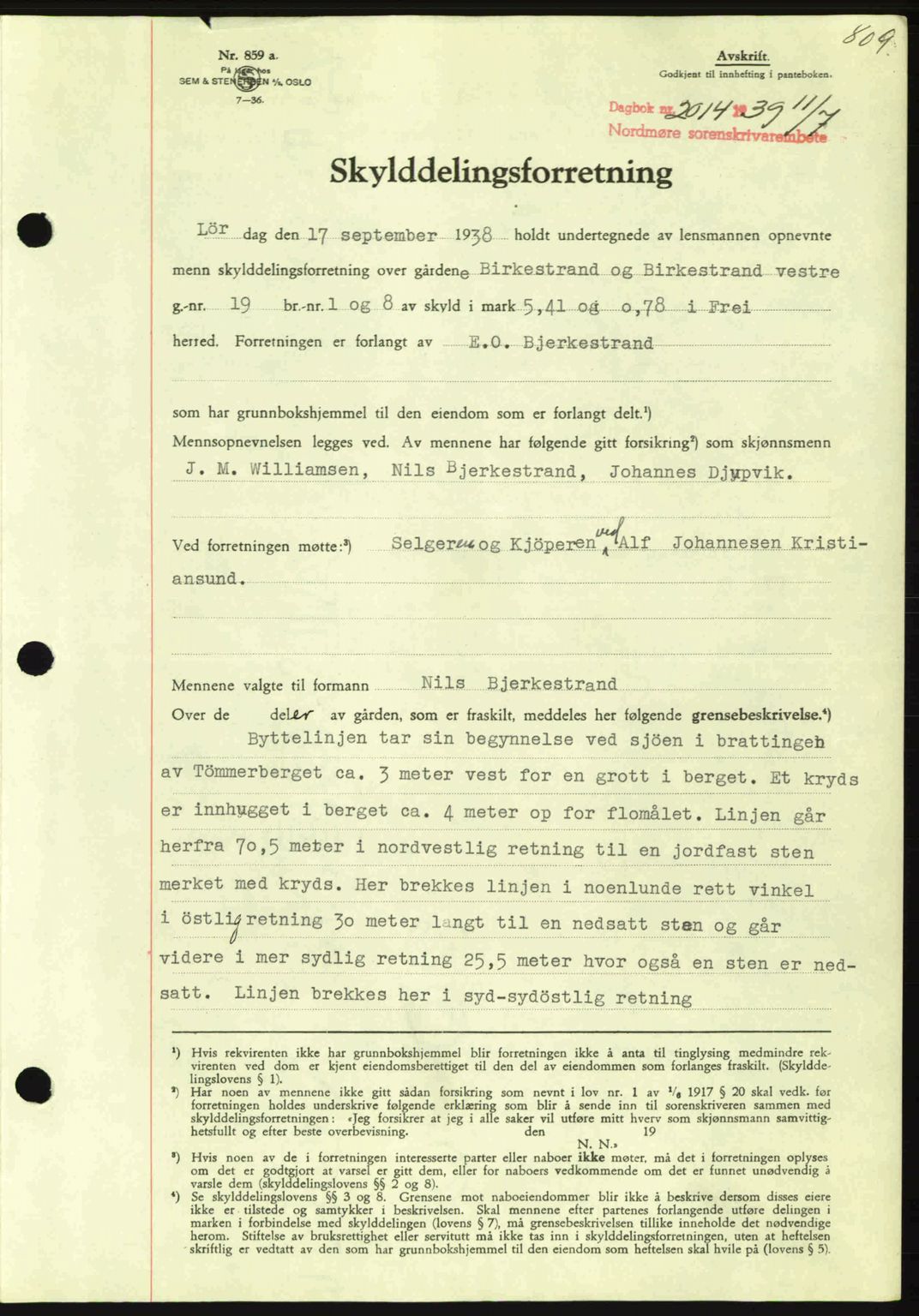 Nordmøre sorenskriveri, AV/SAT-A-4132/1/2/2Ca: Mortgage book no. A86, 1939-1939, Diary no: : 2014/1939