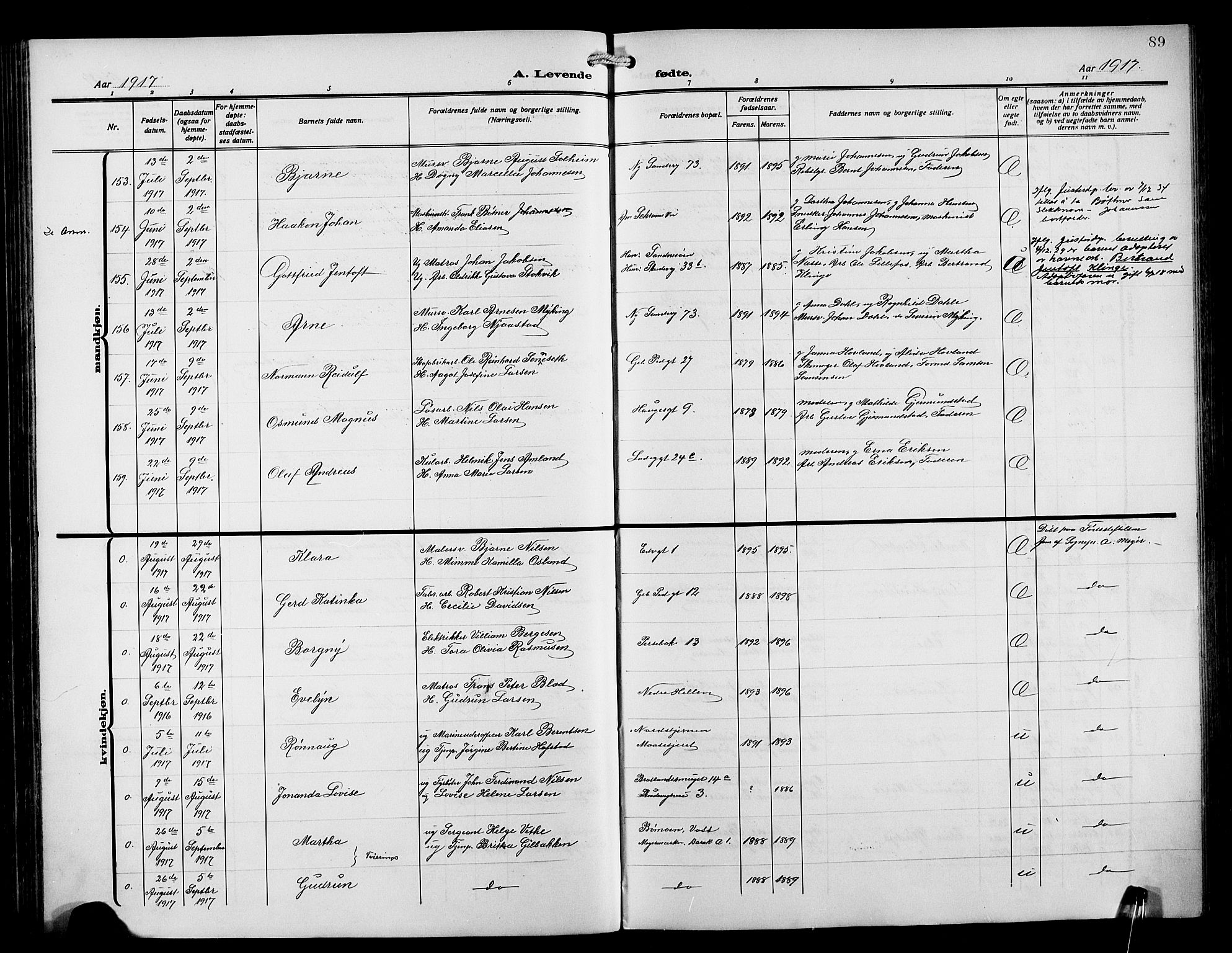 Sandviken Sokneprestembete, AV/SAB-A-77601/H/Hb/L0005: Parish register (copy) no. B 2, 1914-1925, p. 89