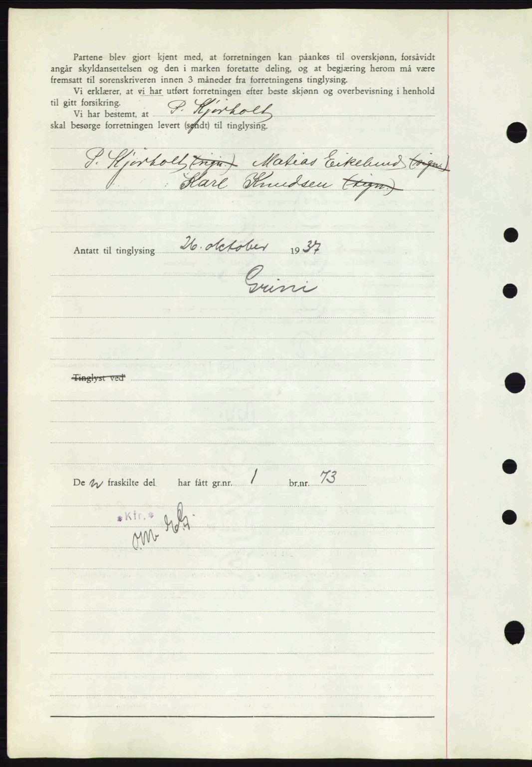 Bamble sorenskriveri, AV/SAKO-A-214/G/Ga/Gag/L0002: Mortgage book no. A-2, 1937-1938, Diary no: : 1140/1937