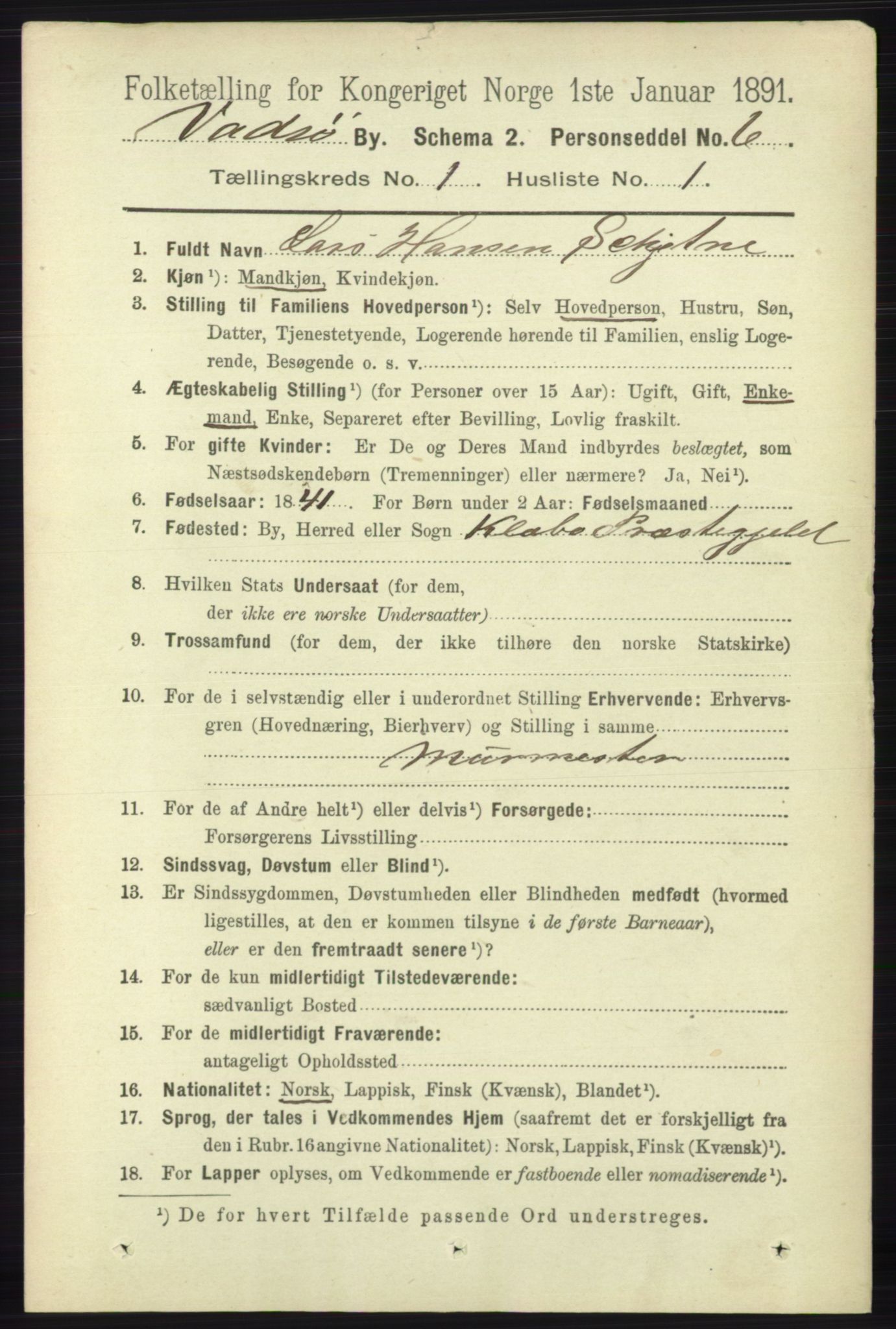 RA, 1891 census for 2003 Vadsø, 1891, p. 162