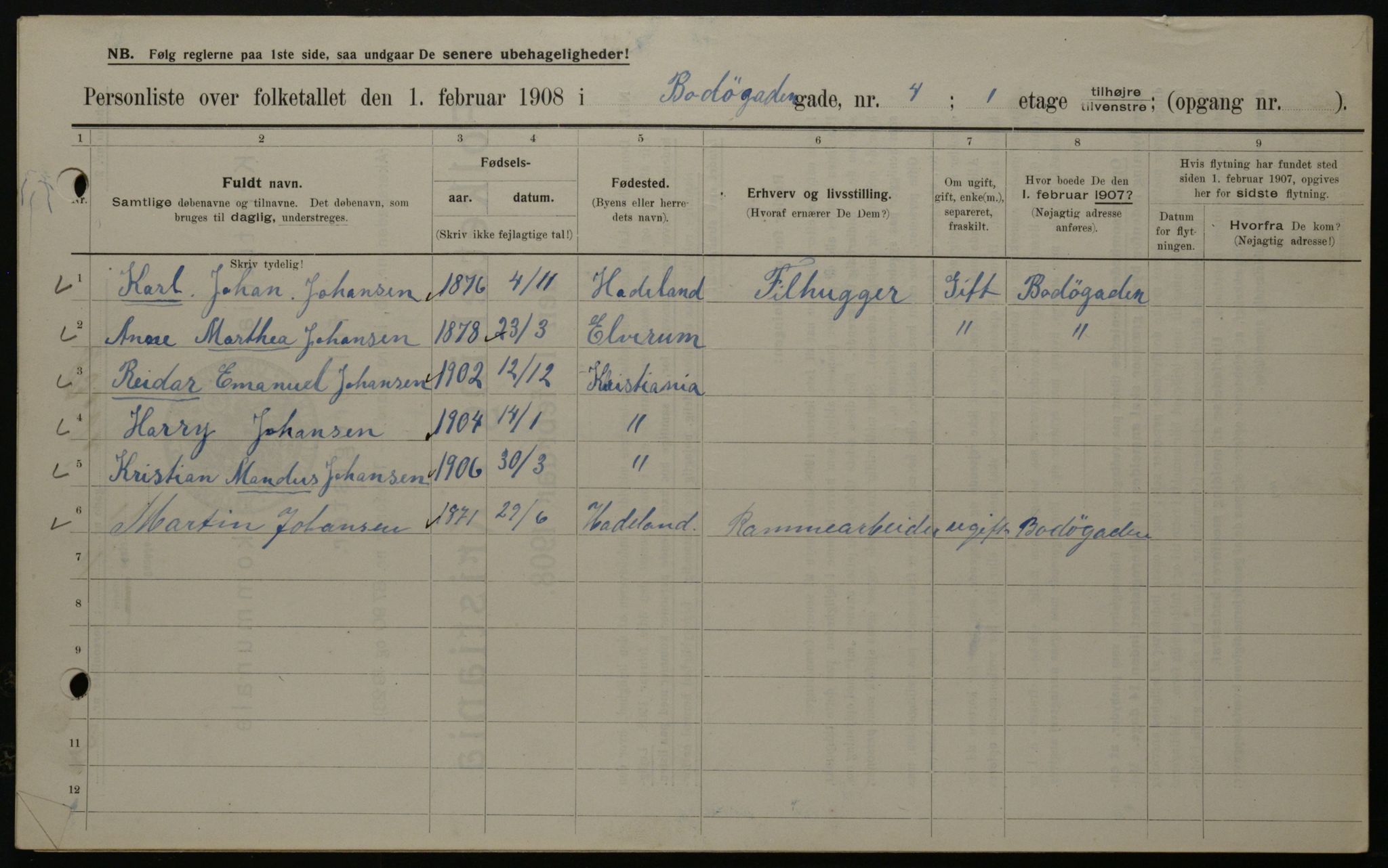 OBA, Municipal Census 1908 for Kristiania, 1908, p. 6543