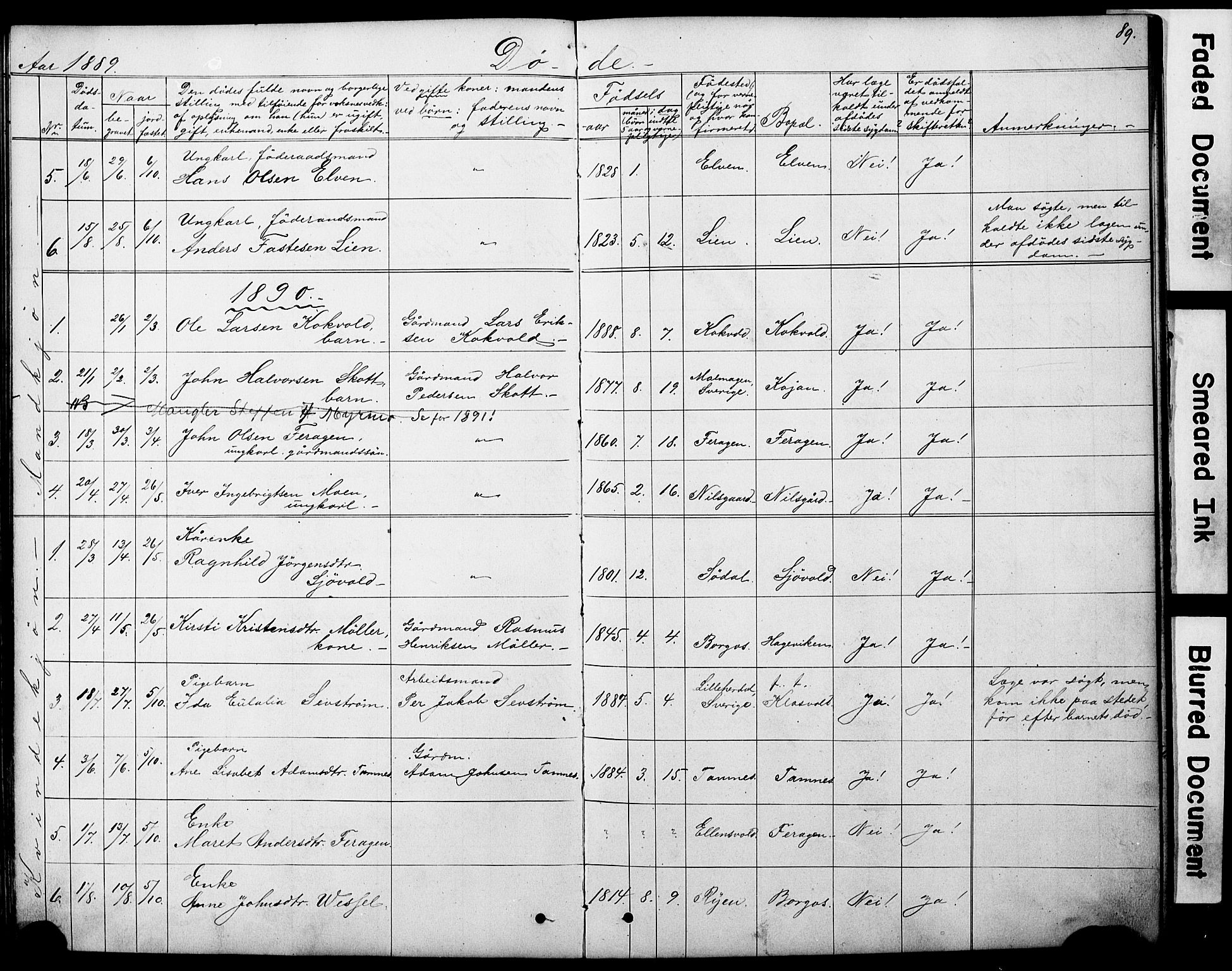 Ministerialprotokoller, klokkerbøker og fødselsregistre - Sør-Trøndelag, SAT/A-1456/683/L0949: Parish register (copy) no. 683C01, 1880-1896, p. 89