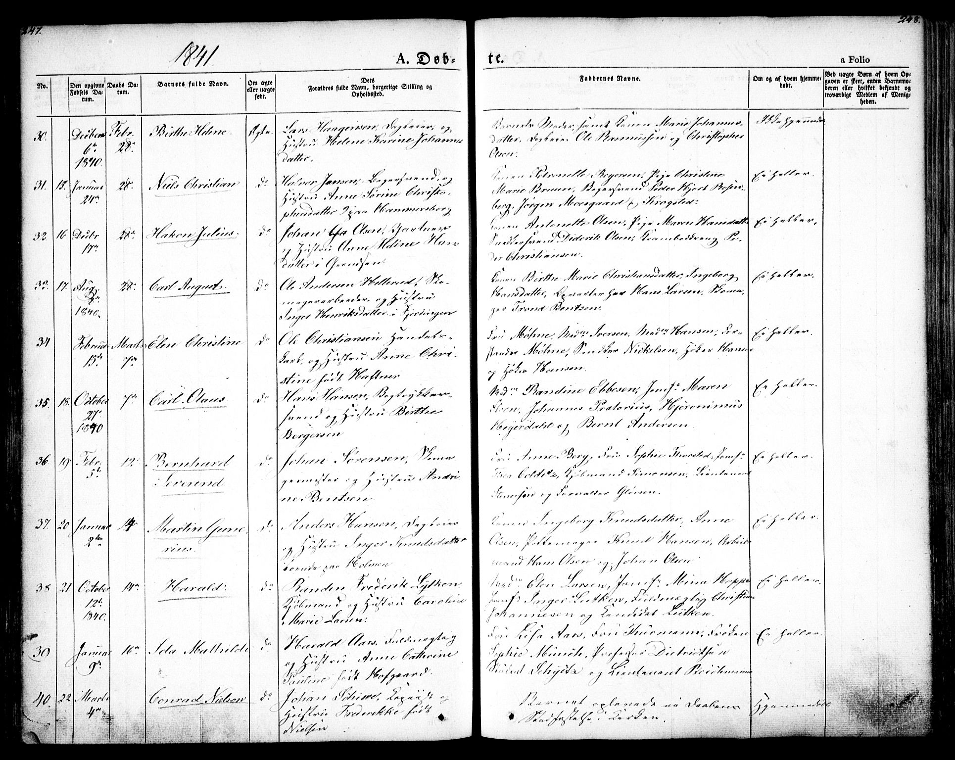 Oslo domkirke Kirkebøker, SAO/A-10752/F/Fa/L0012: Parish register (official) no. 12, 1837-1845, p. 247-248