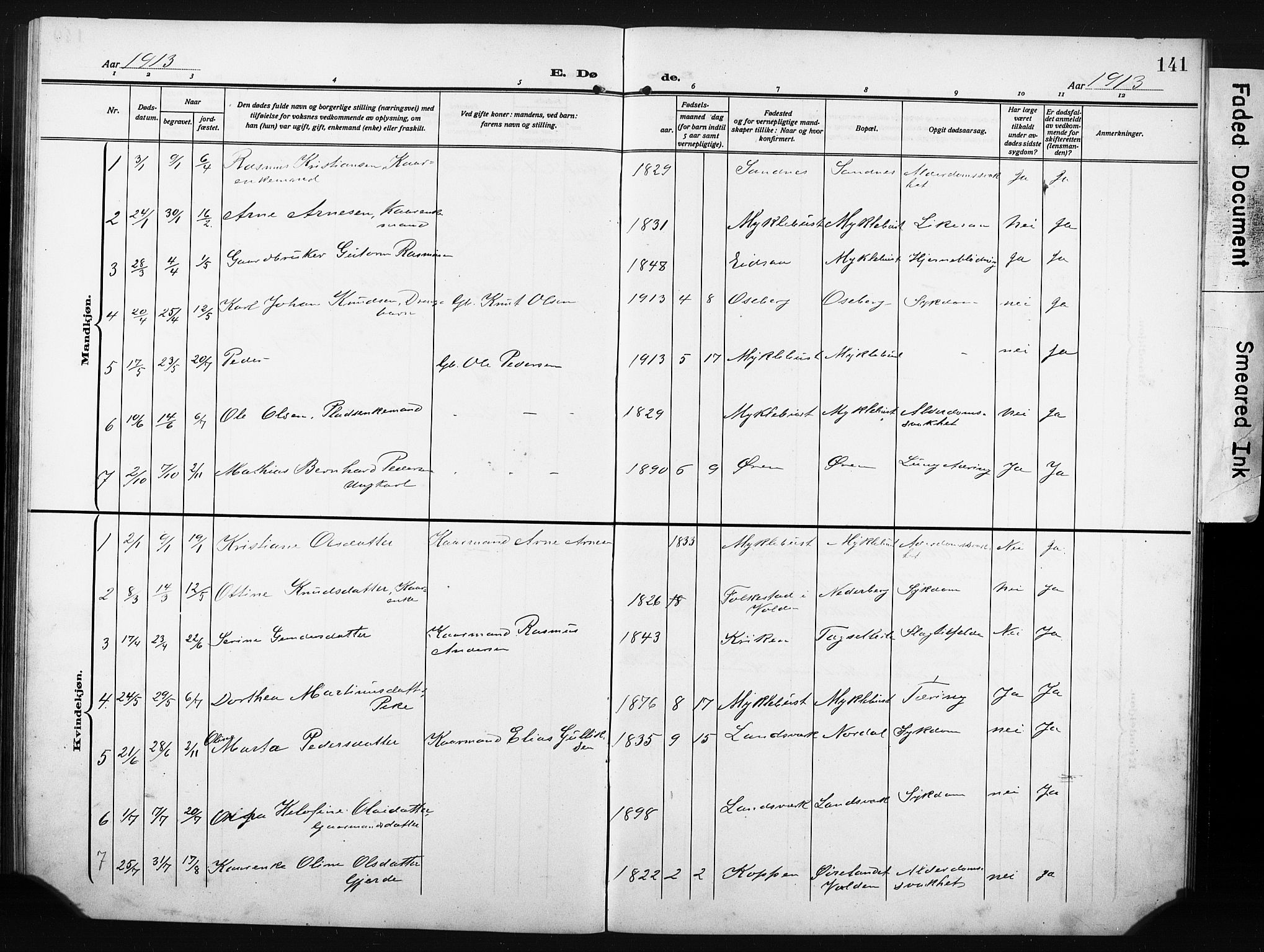 Ministerialprotokoller, klokkerbøker og fødselsregistre - Møre og Romsdal, AV/SAT-A-1454/502/L0028: Parish register (copy) no. 502C02, 1909-1932, p. 141