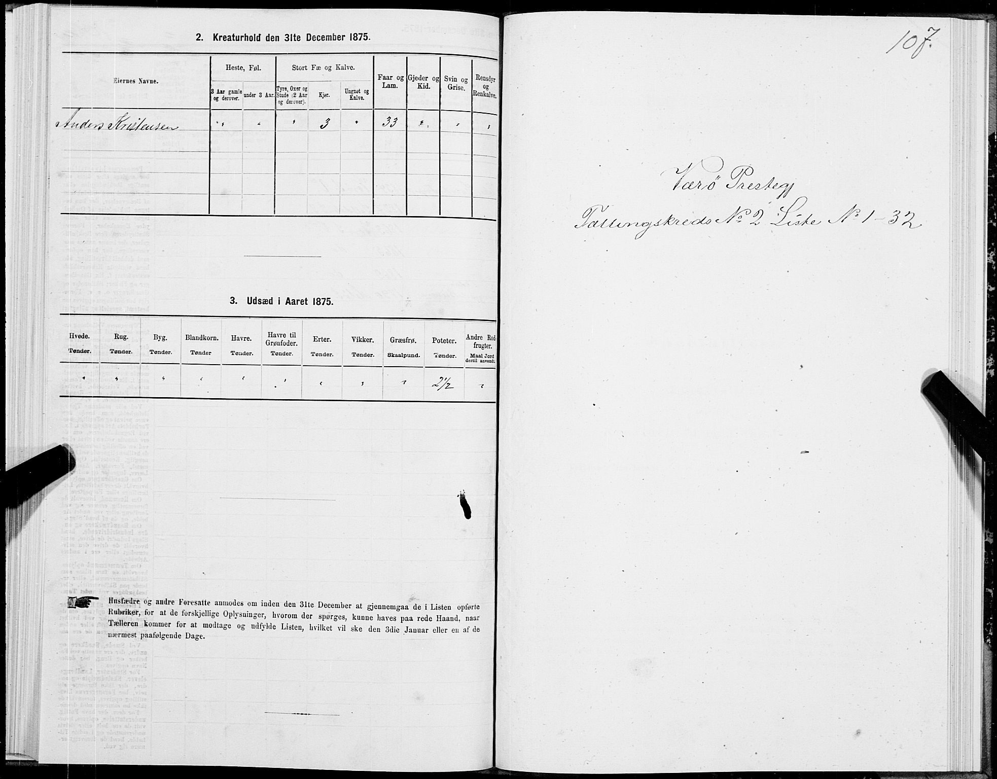 SAT, 1875 census for 1857P Værøy, 1875, p. 1107