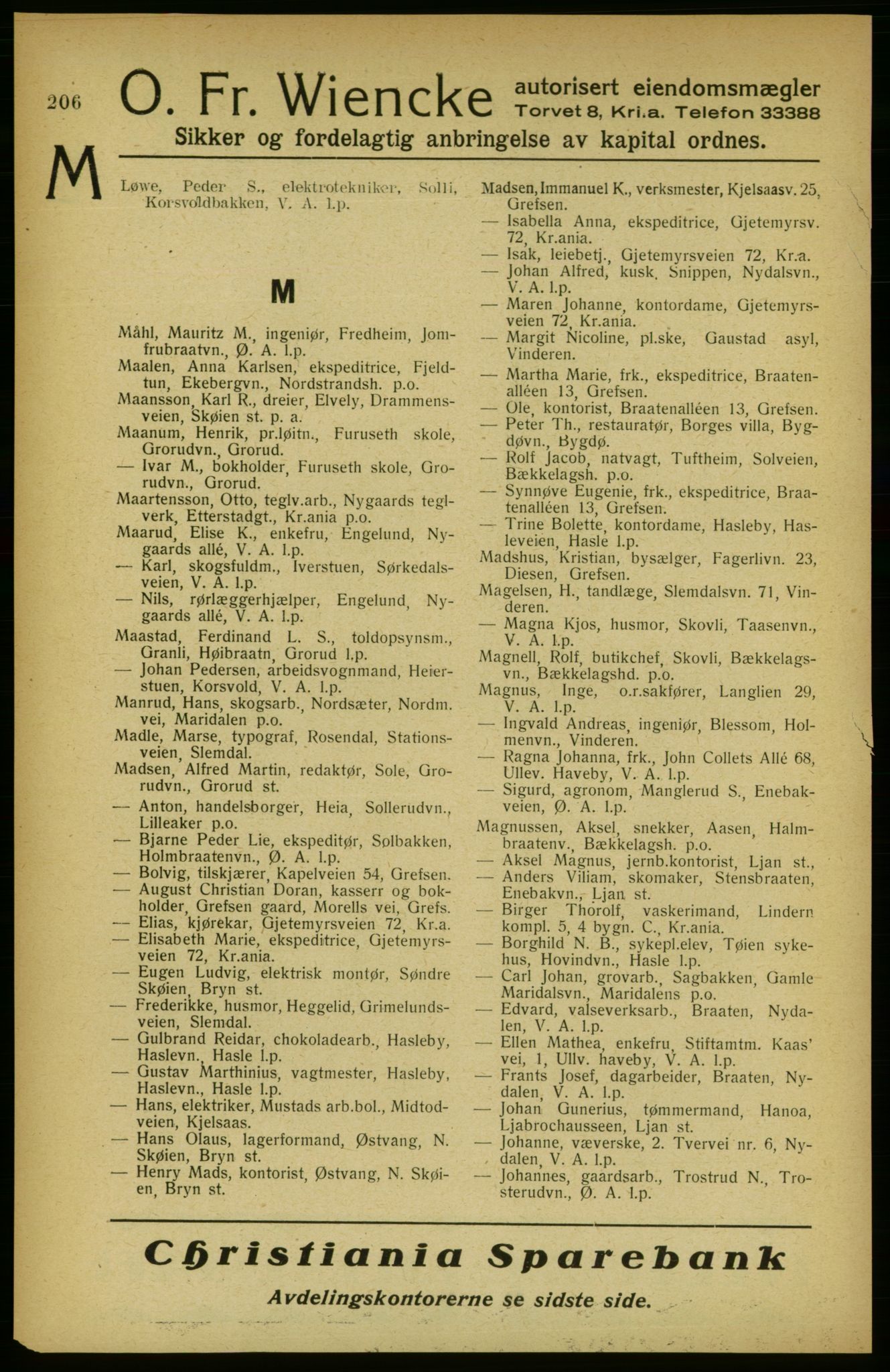Aker adressebok/adressekalender, PUBL/001/A/002: Akers adressekalender, 1922, p. 206