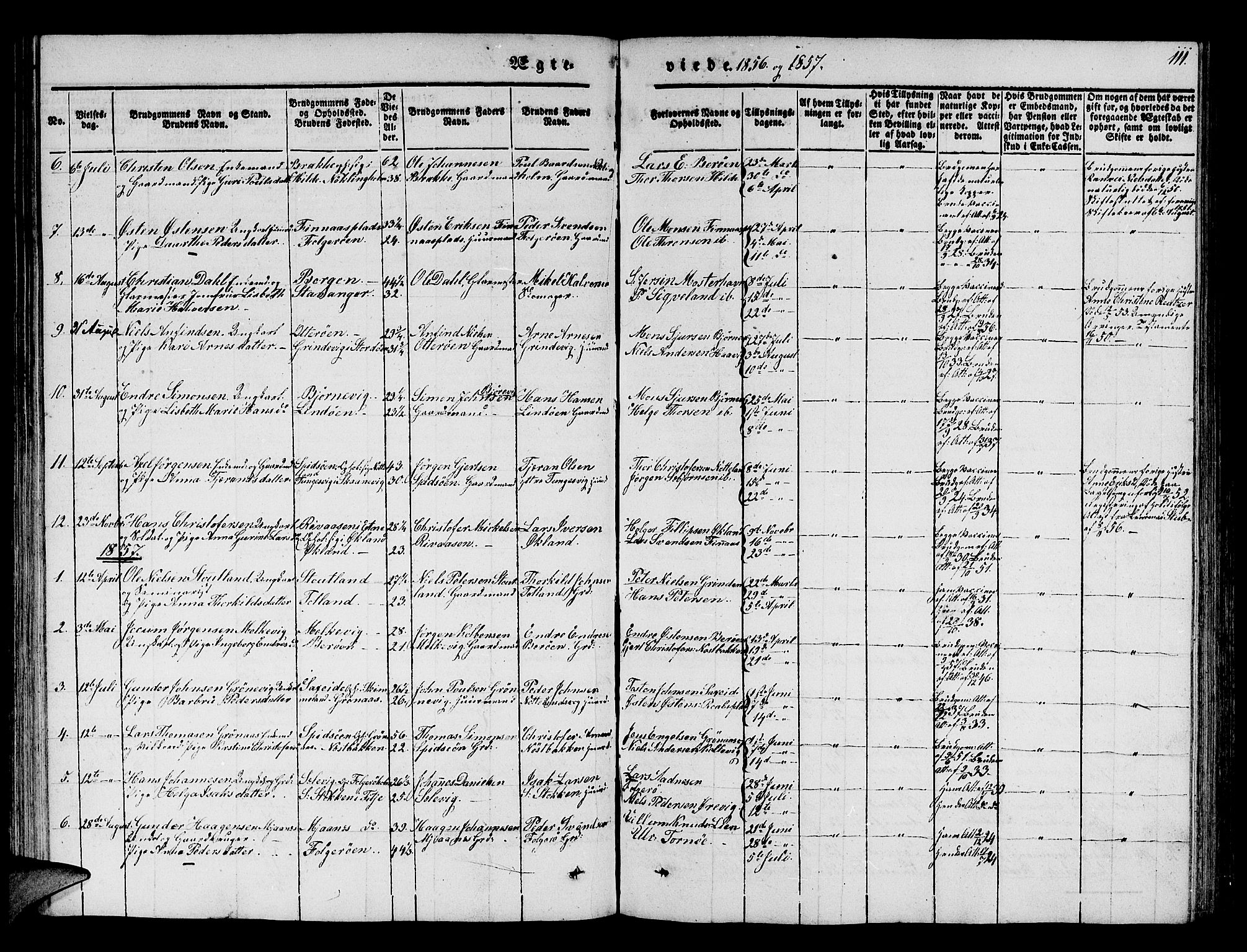 Finnås sokneprestembete, SAB/A-99925/H/Ha/Hab/Haba/L0001: Parish register (copy) no. A 1, 1851-1873, p. 111