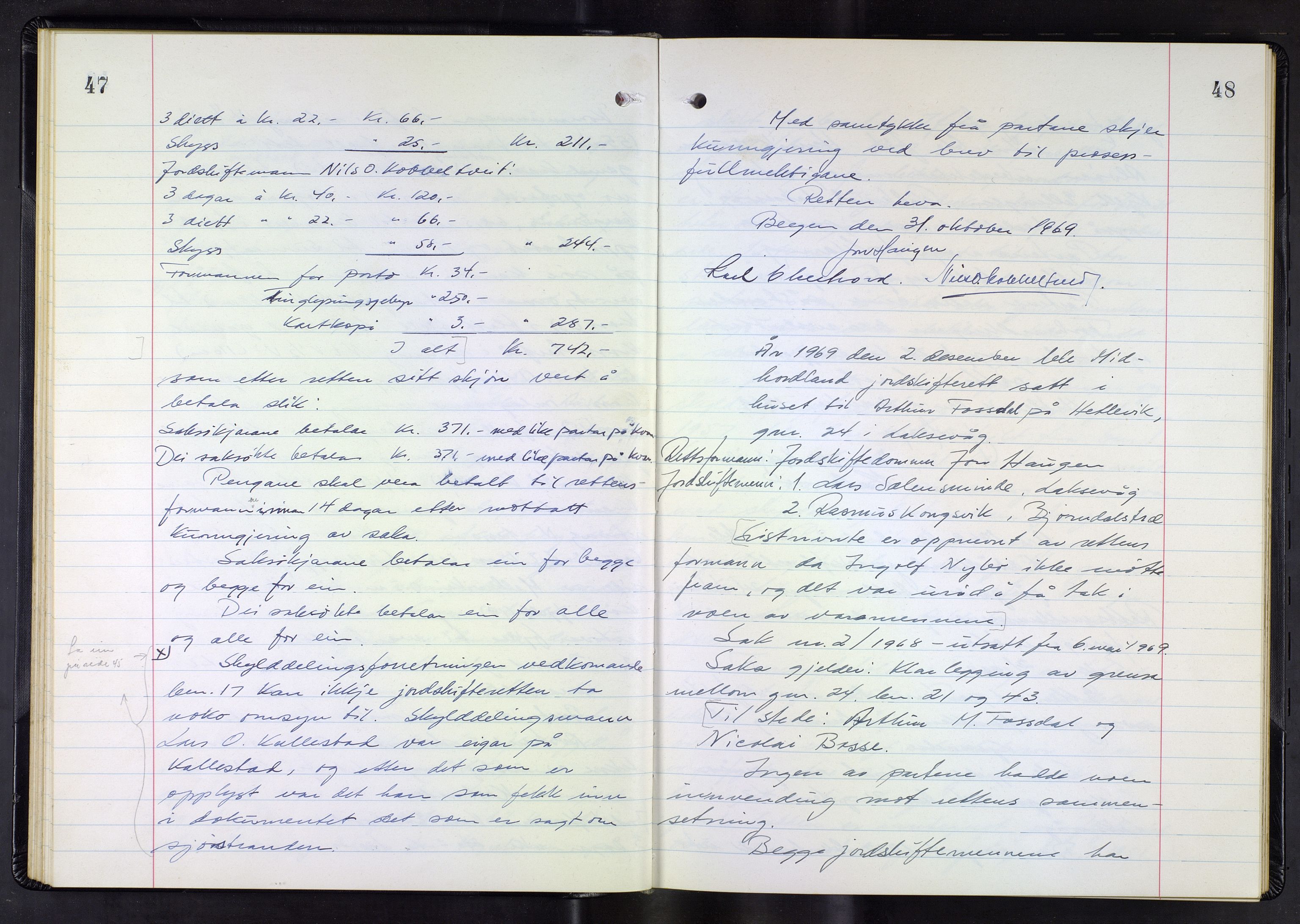 Hordaland jordskiftedøme - III Midhordland jordskiftedistrikt, AV/SAB-A-7001/A/Aa/L0042: Forhandlingsprotokoll, 1969-1973, p. 47-48