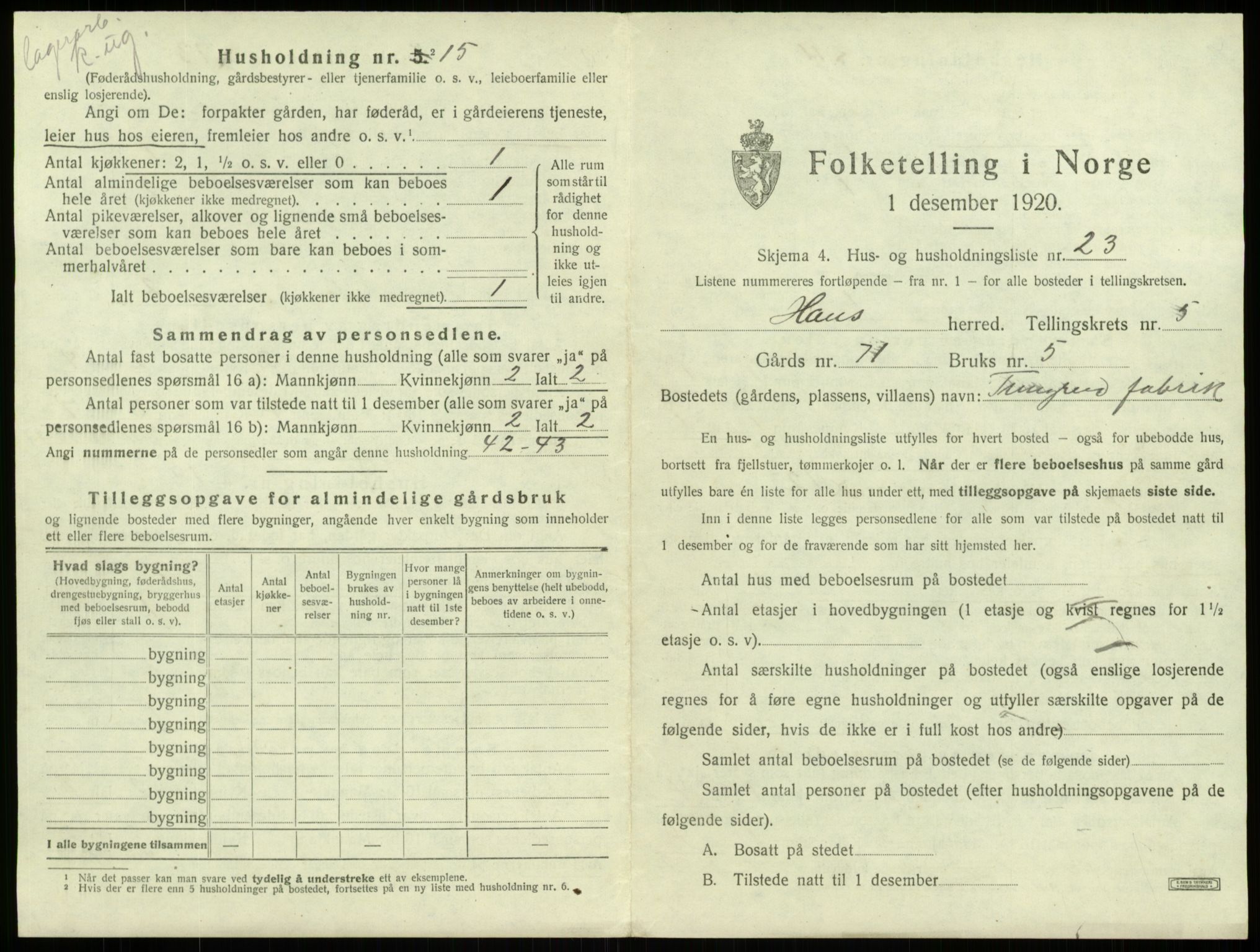 SAB, 1920 census for Haus, 1920, p. 369