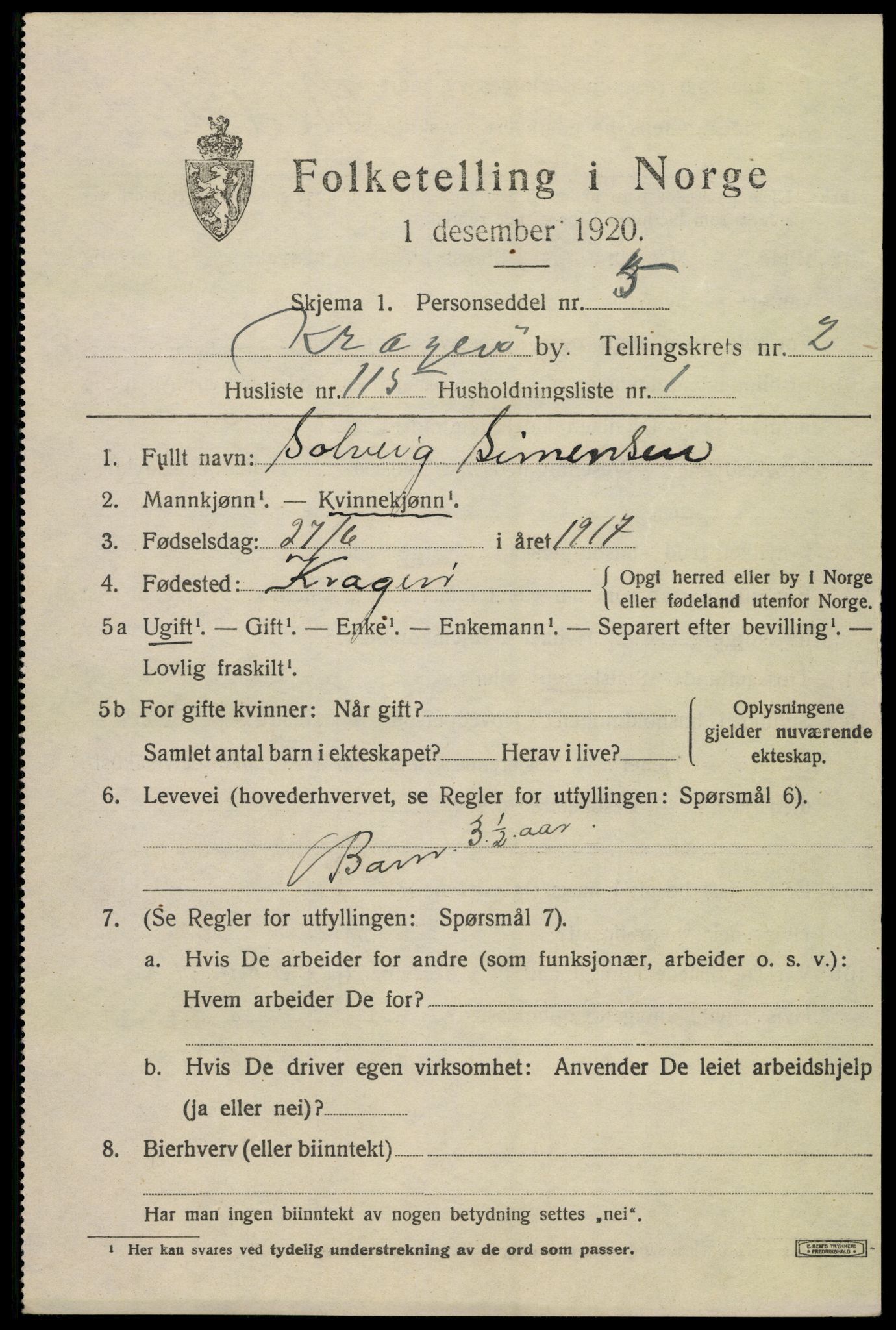 SAKO, 1920 census for Kragerø, 1920, p. 6661