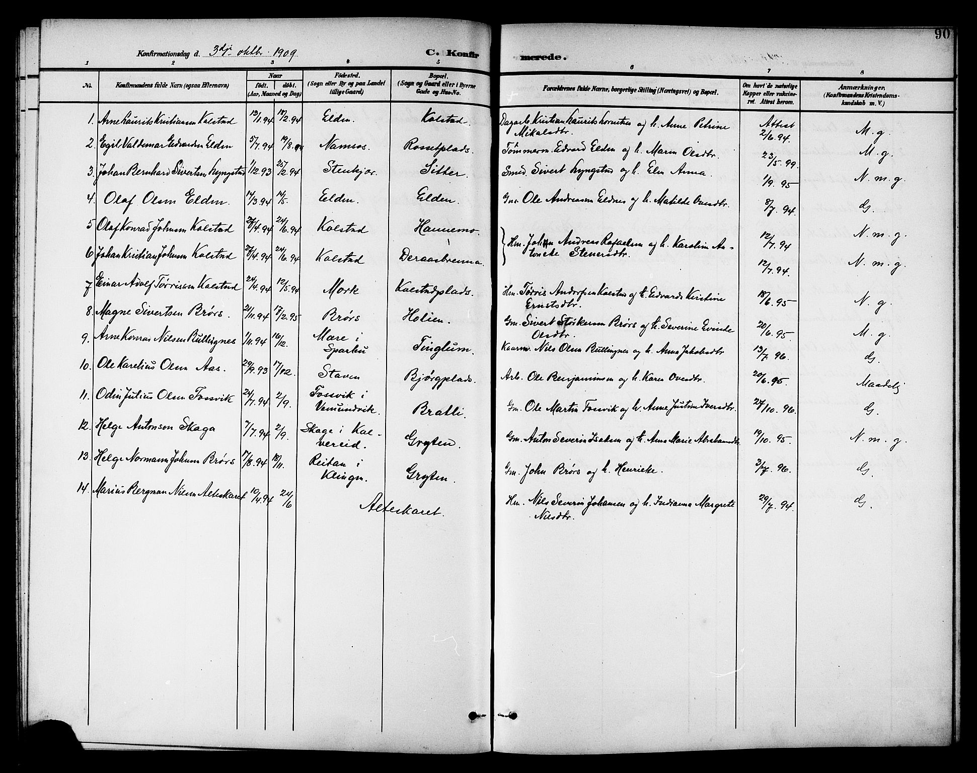 Ministerialprotokoller, klokkerbøker og fødselsregistre - Nord-Trøndelag, SAT/A-1458/742/L0412: Parish register (copy) no. 742C03, 1898-1910, p. 90