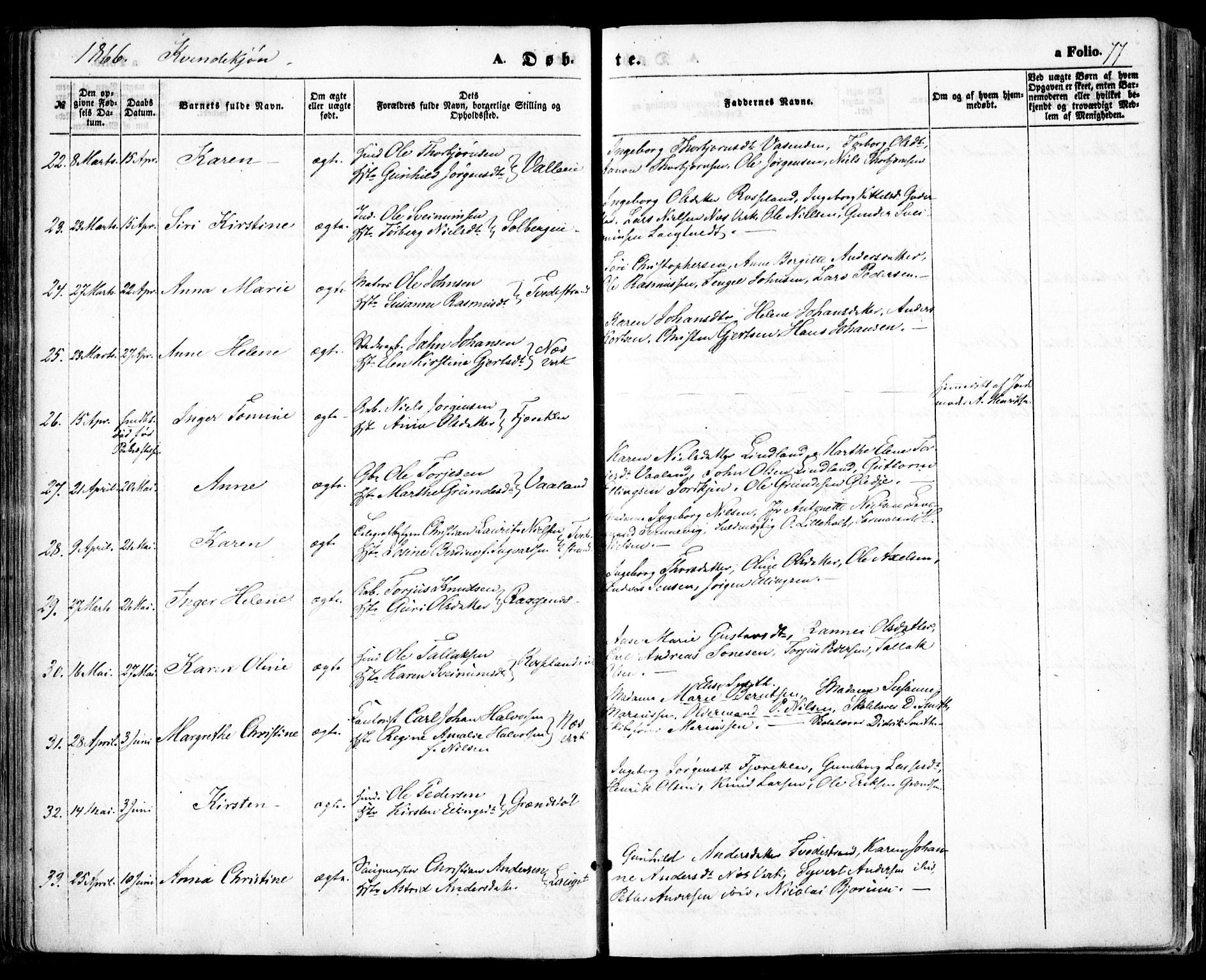 Holt sokneprestkontor, AV/SAK-1111-0021/F/Fa/L0009: Parish register (official) no. A 9, 1861-1871, p. 77