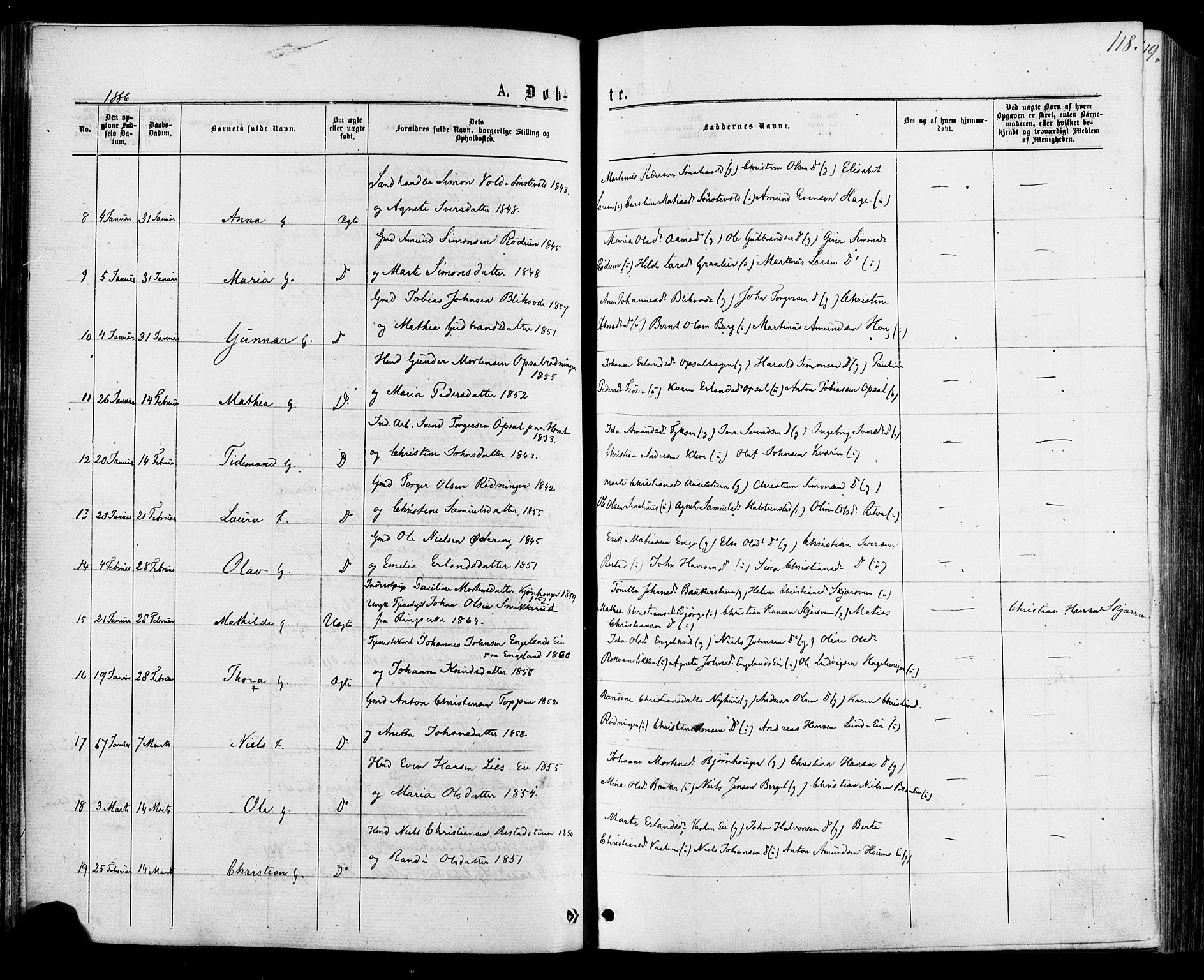 Østre Gausdal prestekontor, SAH/PREST-092/H/Ha/Haa/L0001: Parish register (official) no. 1, 1874-1886, p. 118