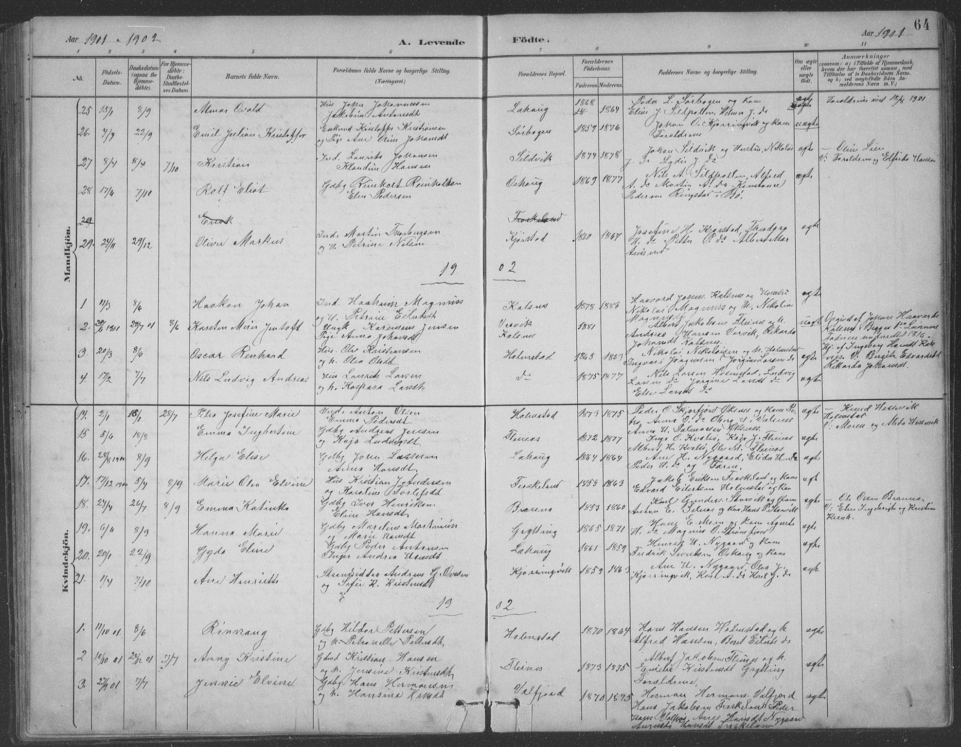 Ministerialprotokoller, klokkerbøker og fødselsregistre - Nordland, AV/SAT-A-1459/890/L1290: Parish register (copy) no. 890C01, 1882-1911, p. 64