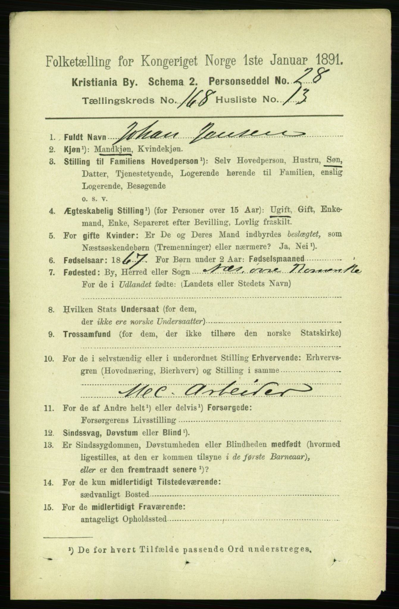 RA, 1891 census for 0301 Kristiania, 1891, p. 98384