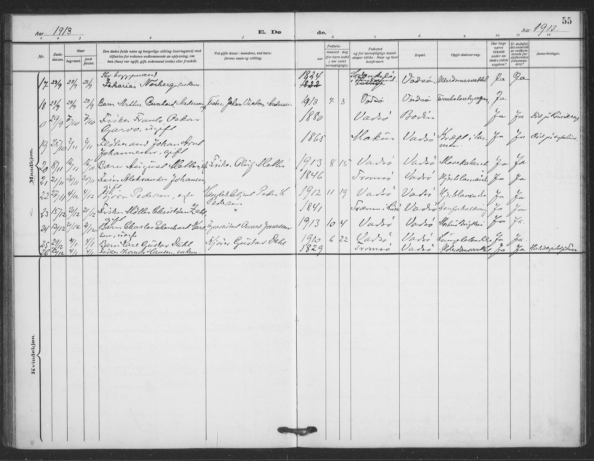Vadsø sokneprestkontor, SATØ/S-1325/H/Ha/L0008kirke: Parish register (official) no. 8, 1912-1930, p. 55