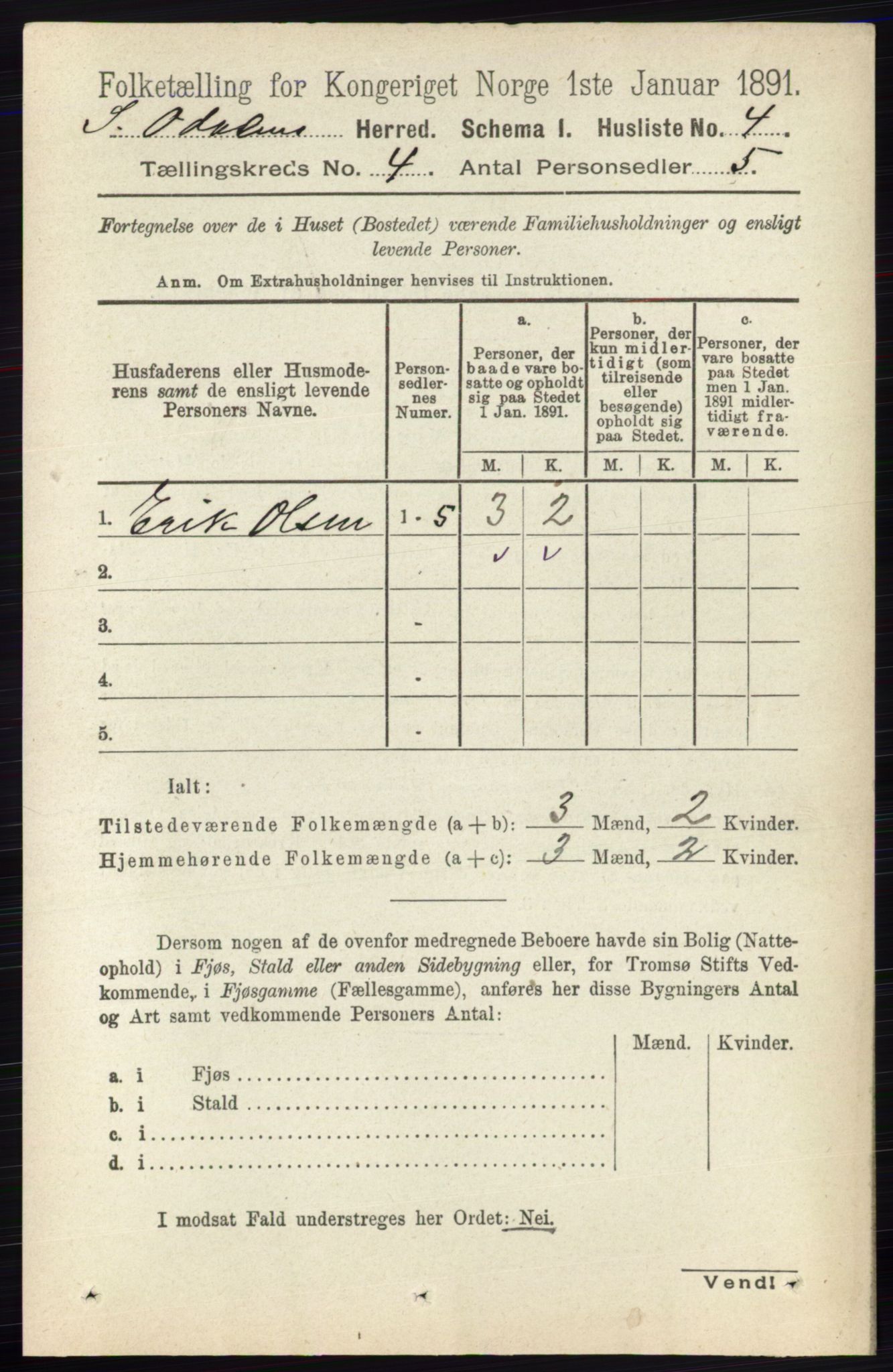 RA, 1891 census for 0419 Sør-Odal, 1891, p. 1655