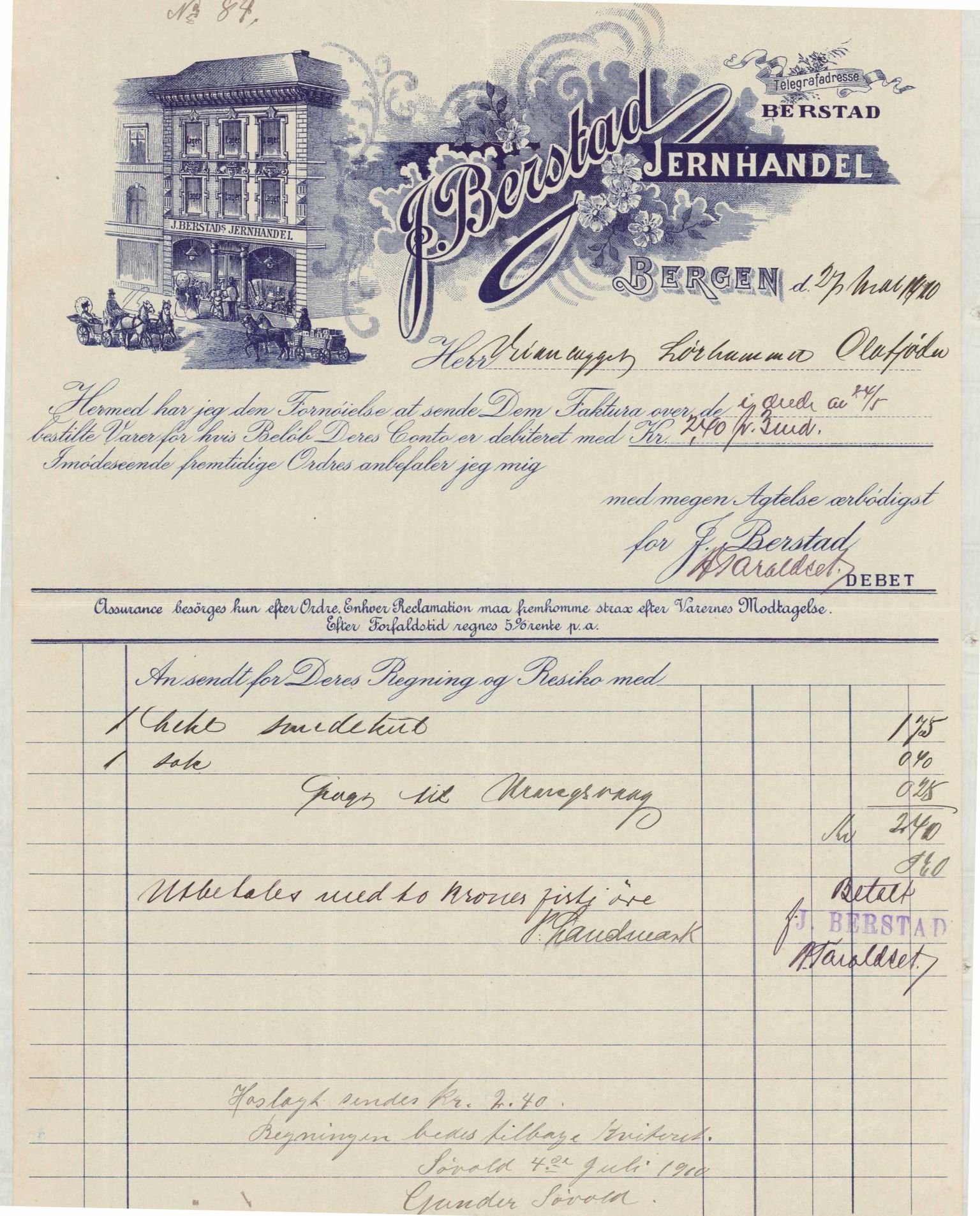 Finnaas kommune. Formannskapet, IKAH/1218a-021/E/Ea/L0001/0003: Rekneskap for veganlegg / Rekneskap for veganlegget Laurhammer - Olakjødn, 1909-1911, p. 45