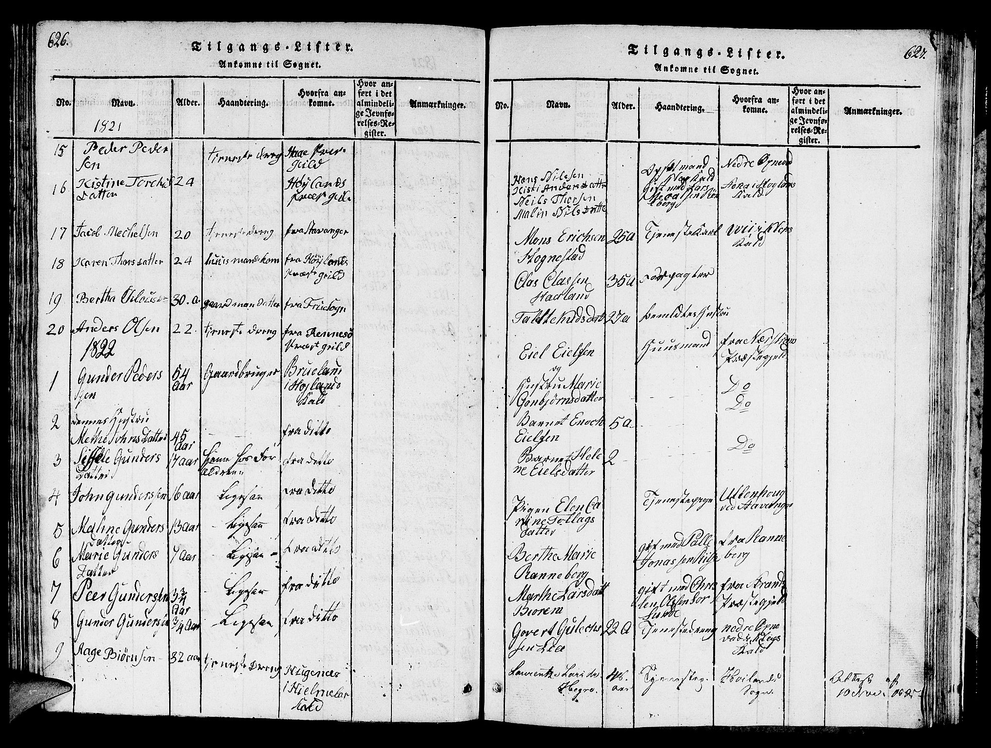 Håland sokneprestkontor, SAST/A-101802/001/30BB/L0001: Parish register (copy) no. B 1, 1815-1845, p. 626-627