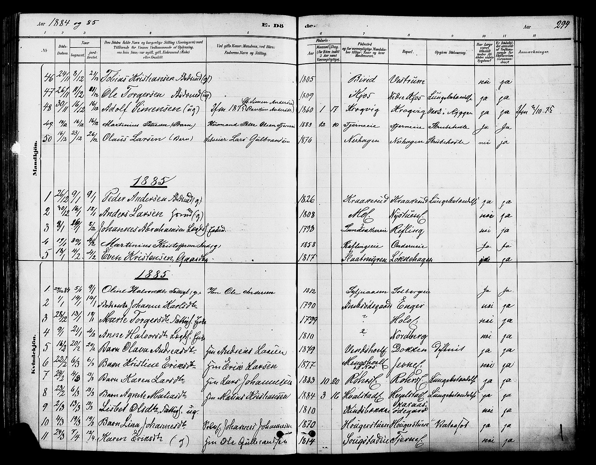 Ringsaker prestekontor, SAH/PREST-014/K/Ka/L0012: Parish register (official) no. 12, 1879-1890, p. 294