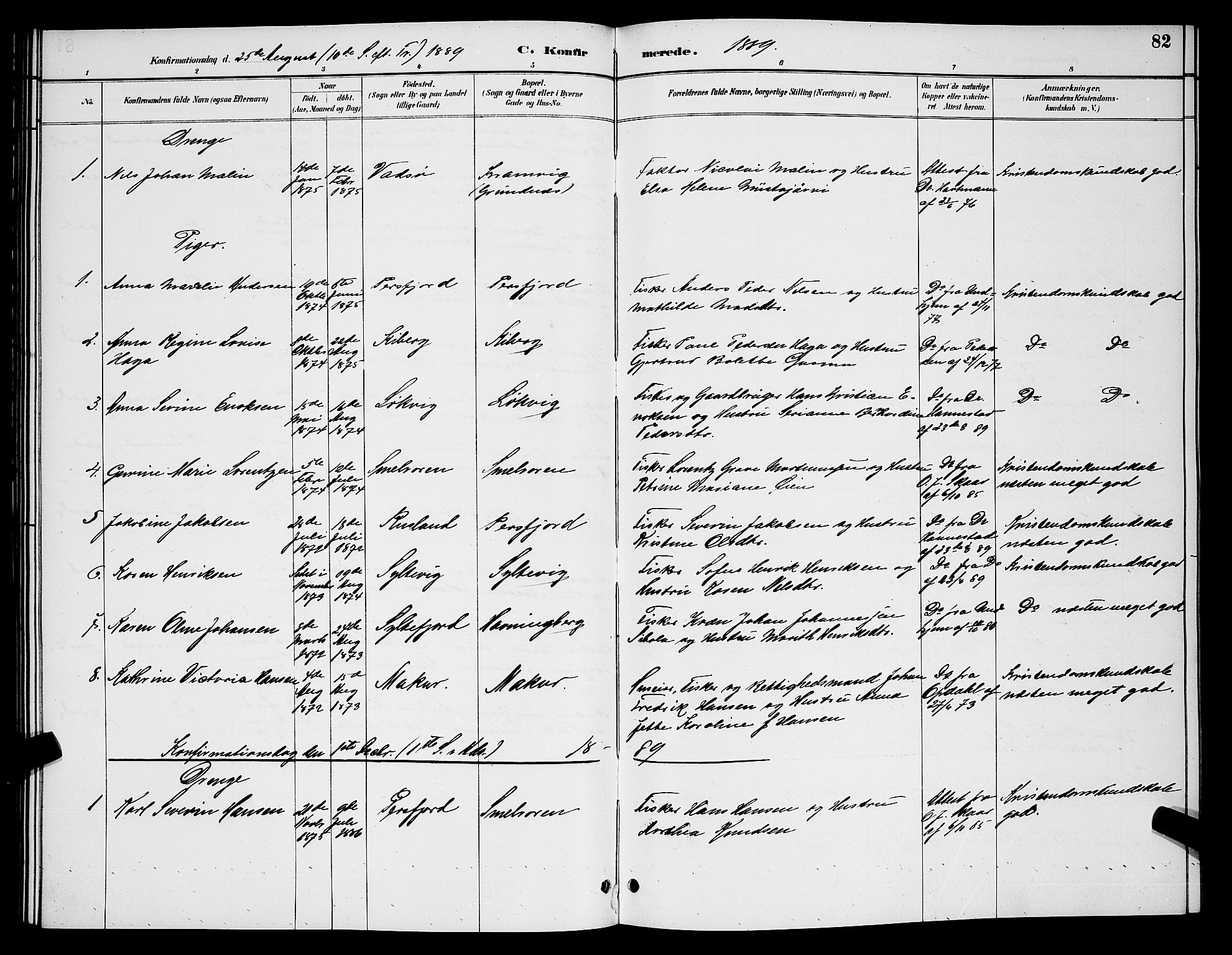 Vardø sokneprestkontor, SATØ/S-1332/H/Hb/L0007klokker: Parish register (copy) no. 7, 1887-1892, p. 82