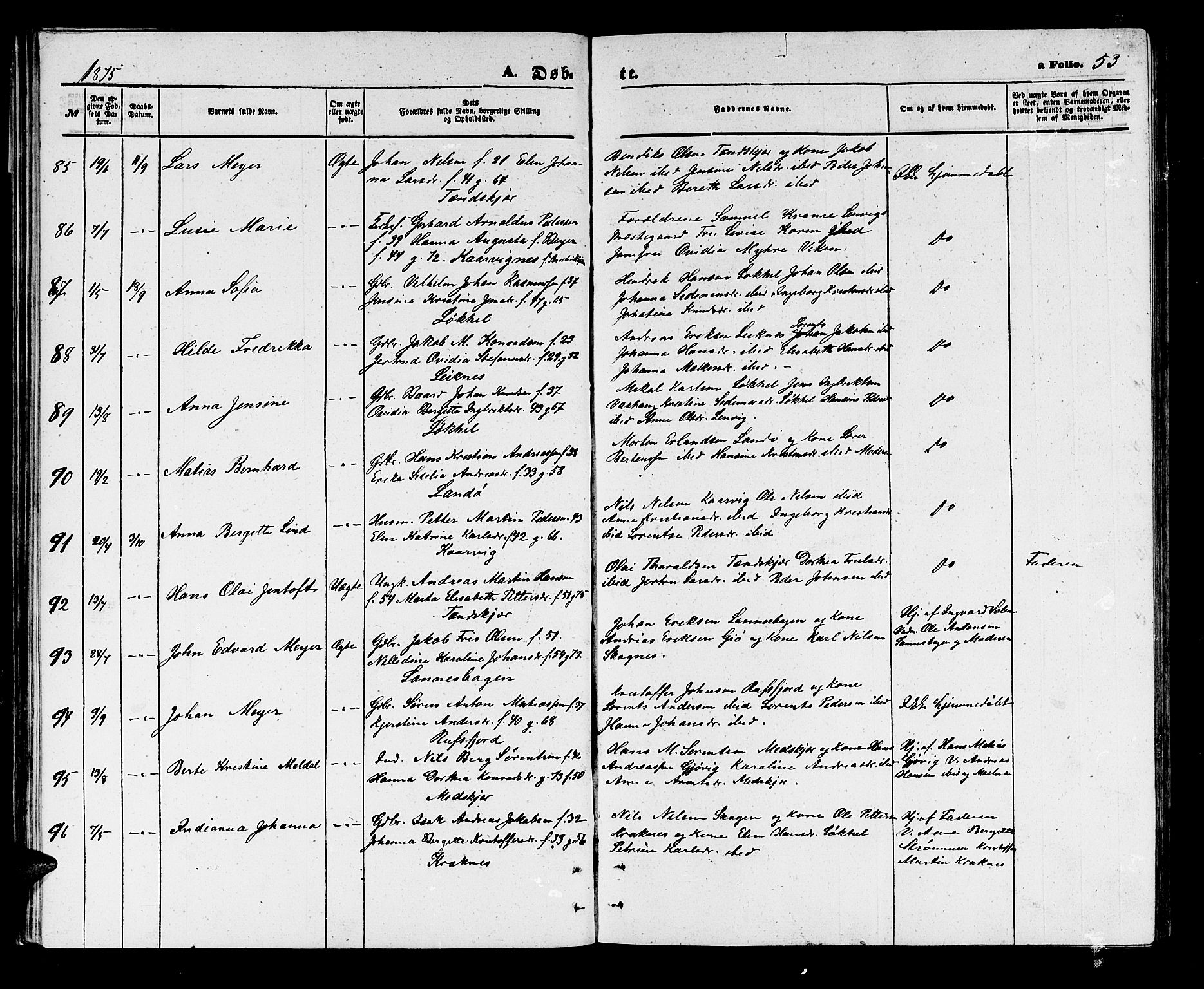 Lenvik sokneprestembete, SATØ/S-1310/H/Ha/Hab/L0005klokker: Parish register (copy) no. 5, 1870-1880, p. 53