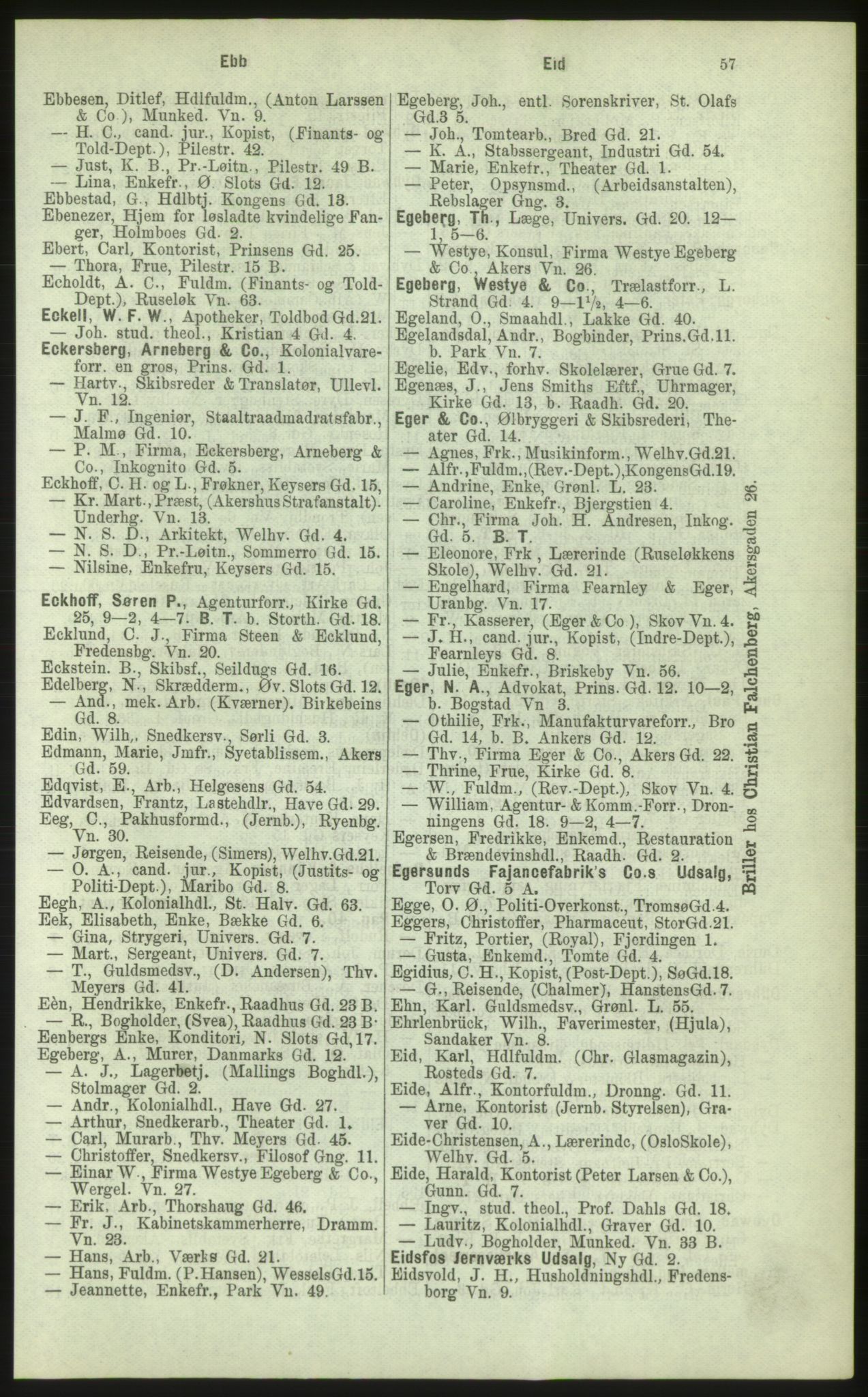 Kristiania/Oslo adressebok, PUBL/-, 1884, p. 57