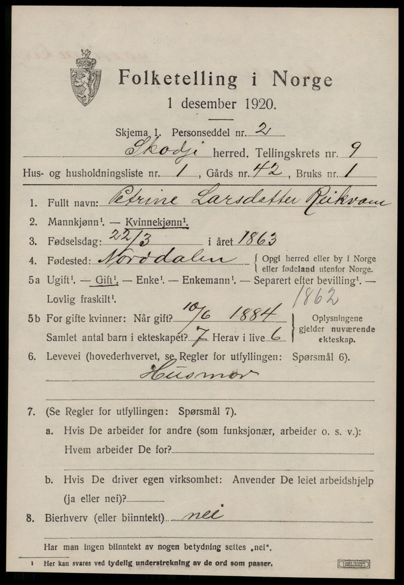 SAT, 1920 census for Skodje, 1920, p. 3755