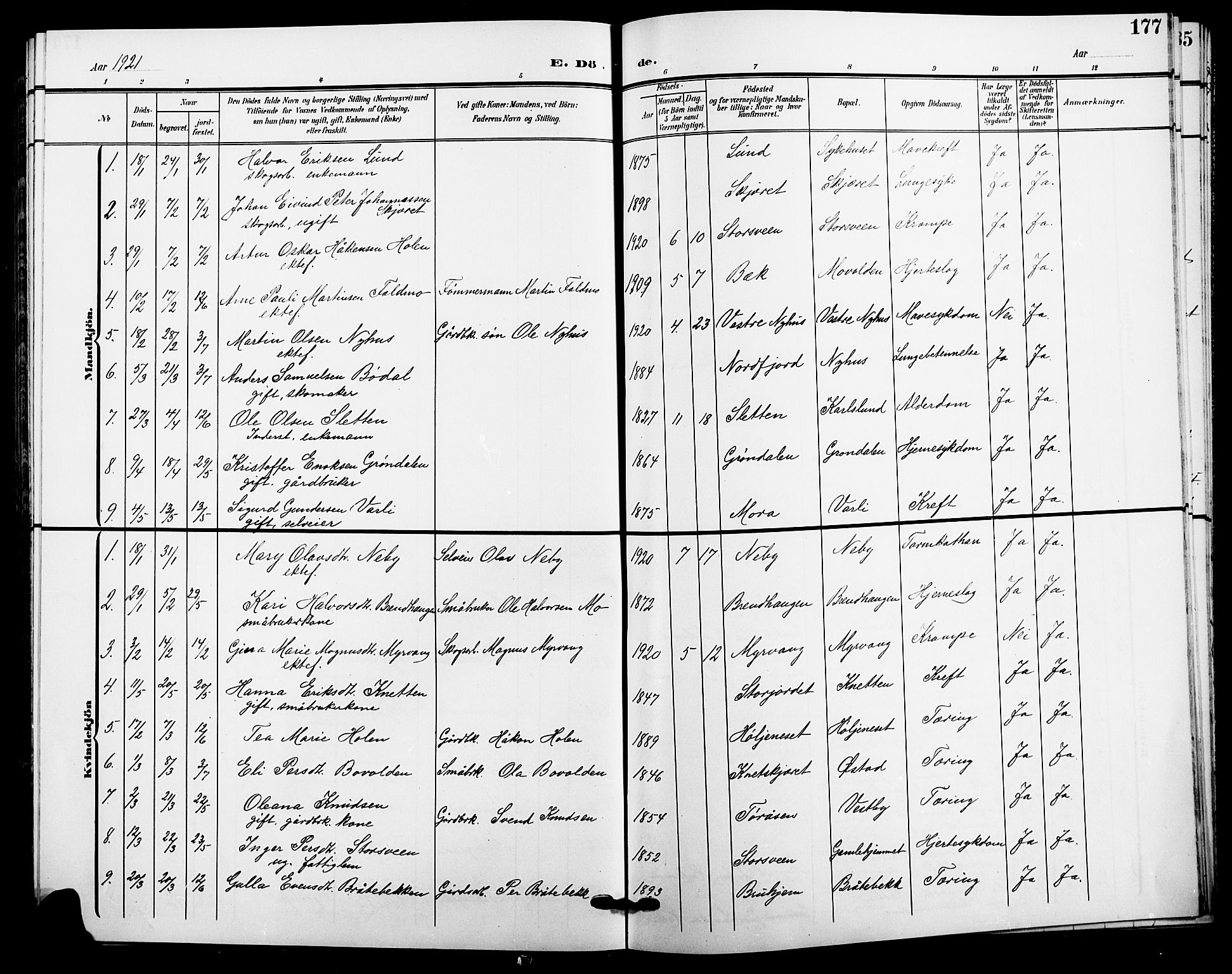 Trysil prestekontor, SAH/PREST-046/H/Ha/Hab/L0009: Parish register (copy) no. 9, 1904-1924, p. 177