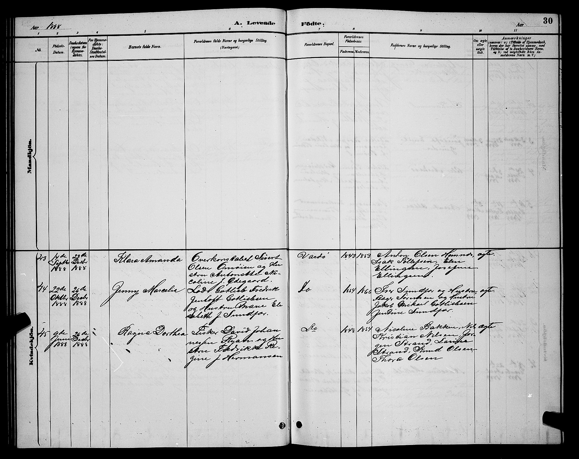 Vardø sokneprestkontor, AV/SATØ-S-1332/H/Hb/L0005klokker: Parish register (copy) no. 5, 1887-1892, p. 30