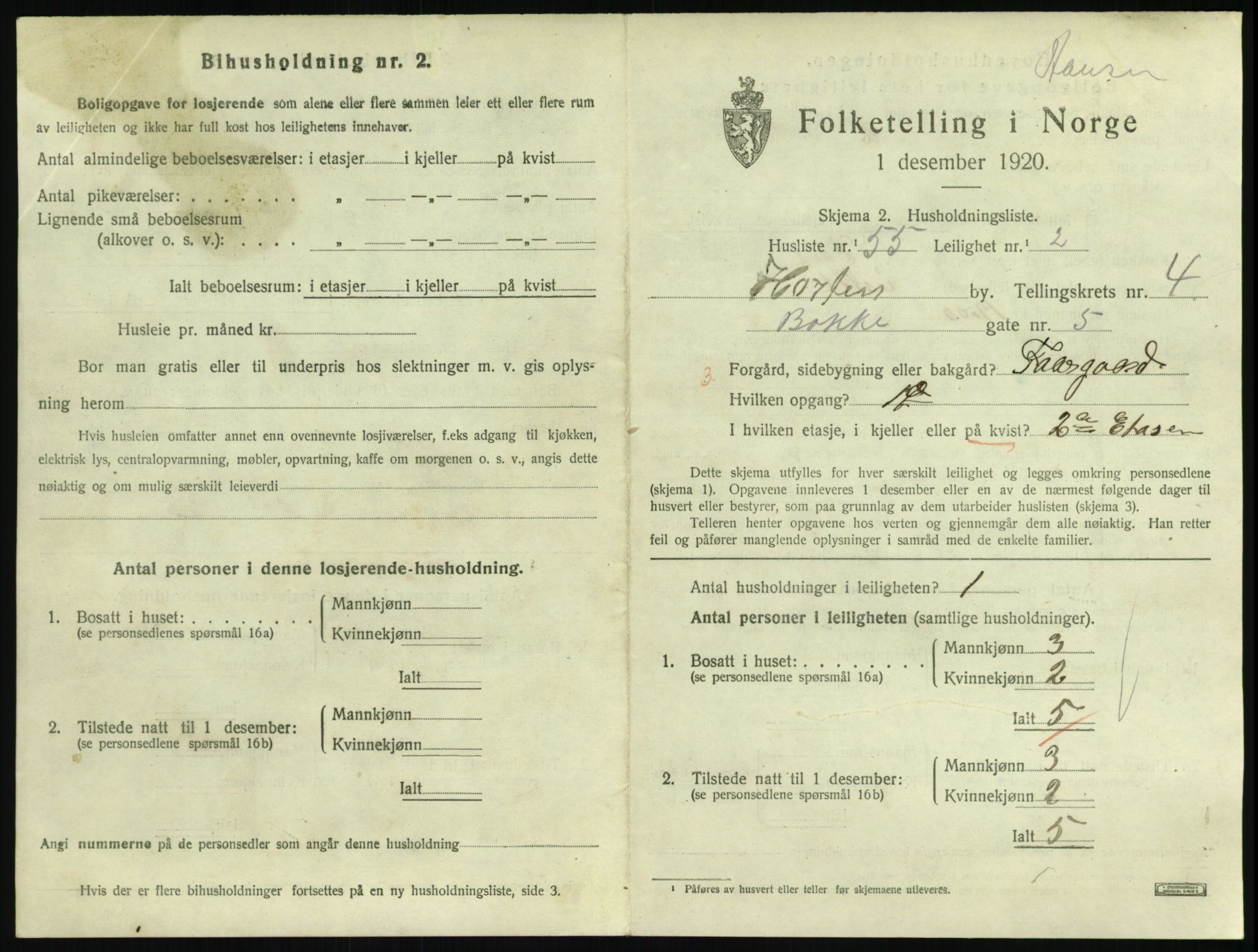 SAKO, 1920 census for Horten, 1920, p. 5067