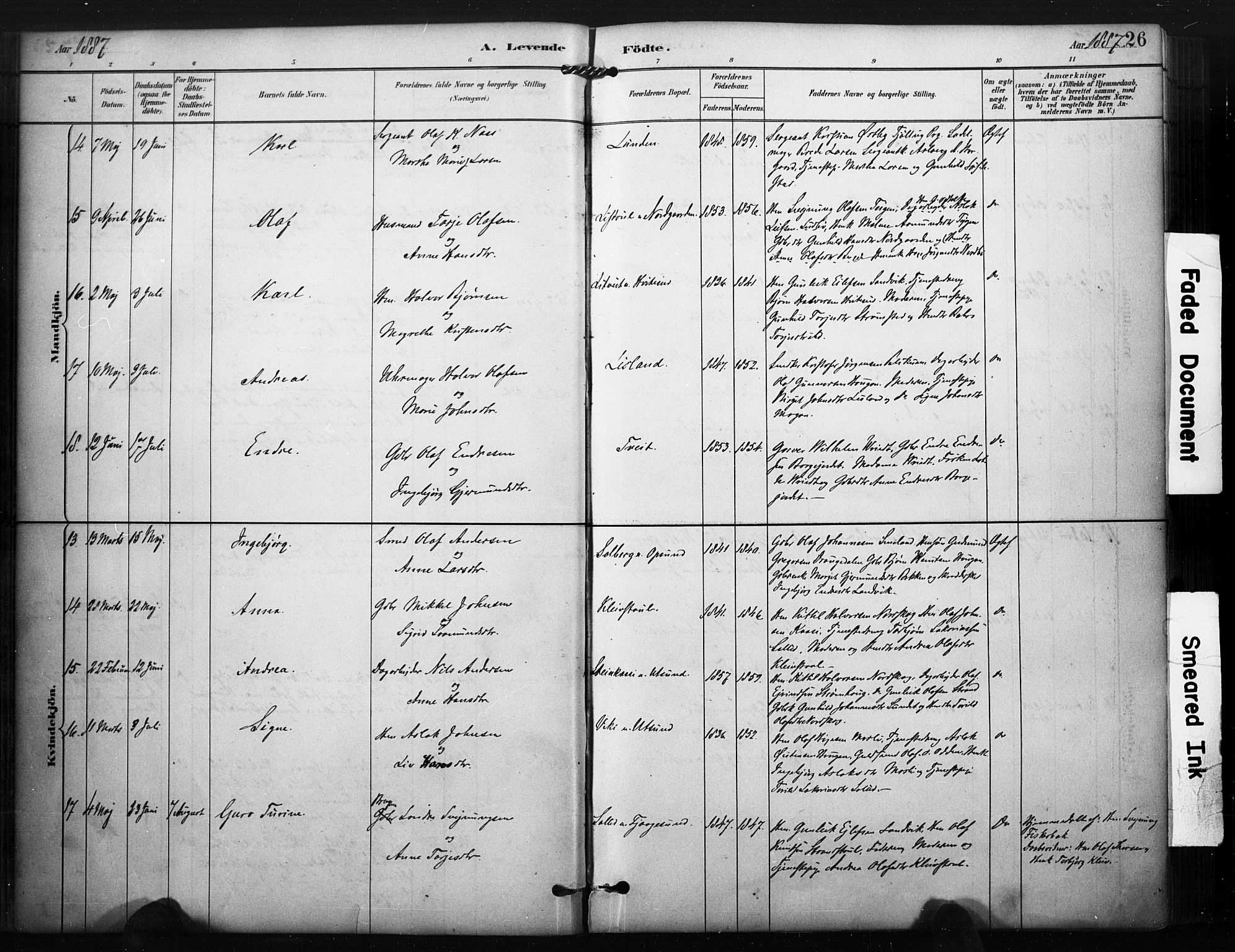 Kviteseid kirkebøker, SAKO/A-276/F/Fa/L0008: Parish register (official) no. I 8, 1882-1903, p. 26