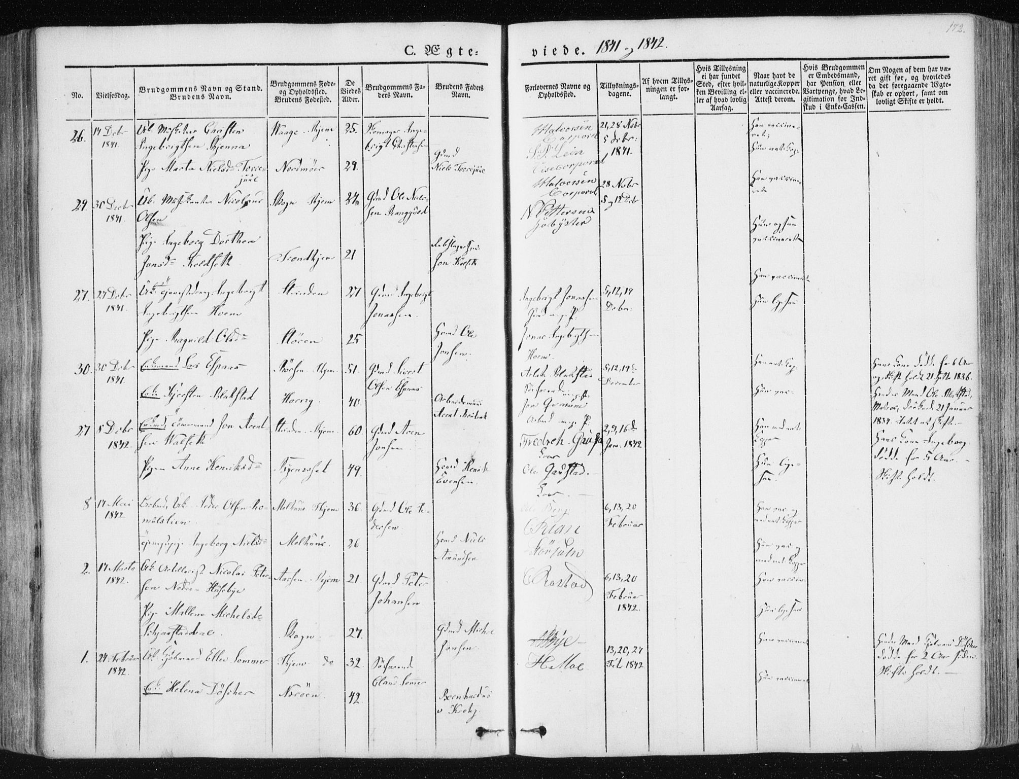 Ministerialprotokoller, klokkerbøker og fødselsregistre - Sør-Trøndelag, SAT/A-1456/602/L0110: Parish register (official) no. 602A08, 1840-1854, p. 172