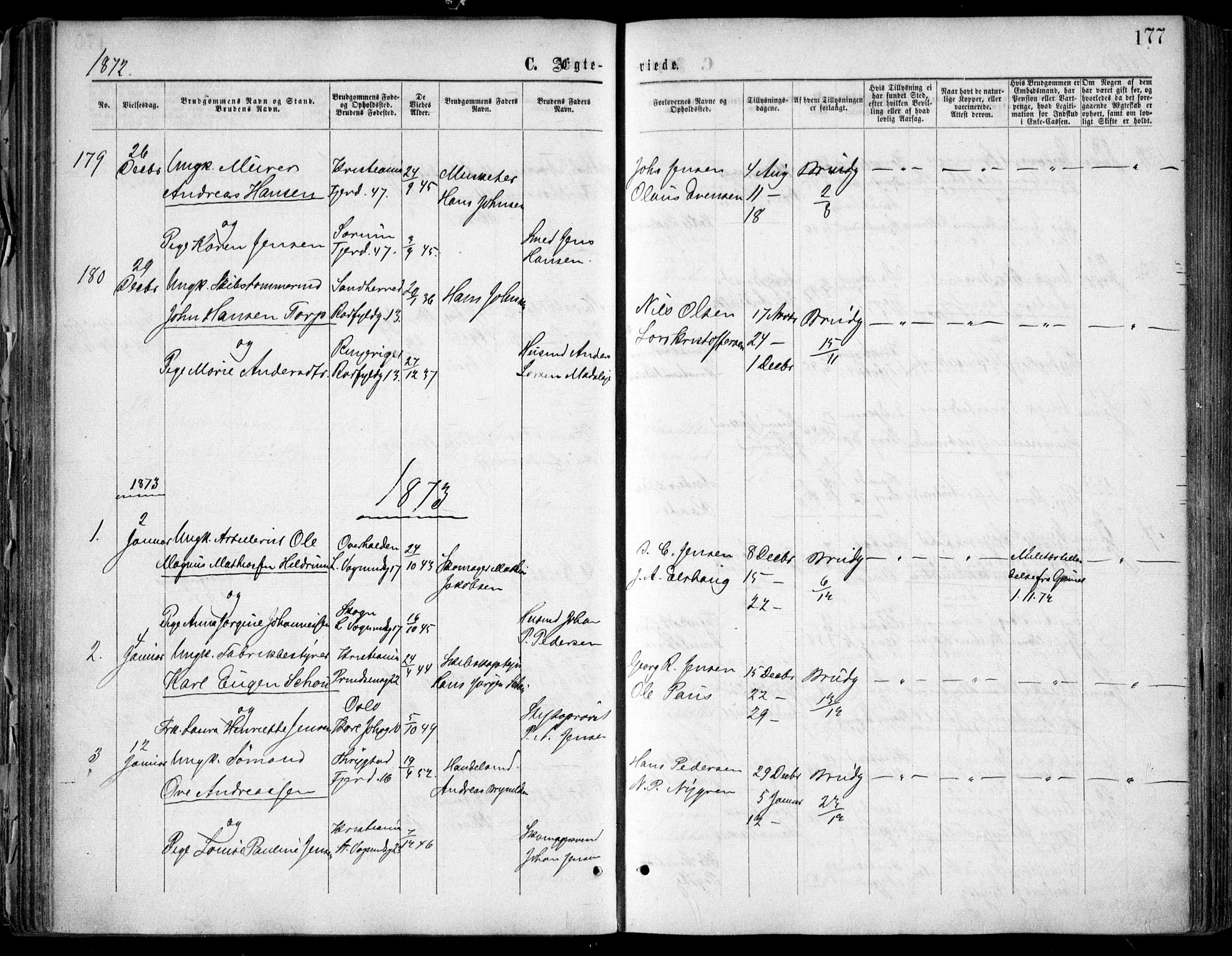 Oslo domkirke Kirkebøker, SAO/A-10752/F/Fa/L0021: Parish register (official) no. 21, 1865-1884, p. 177
