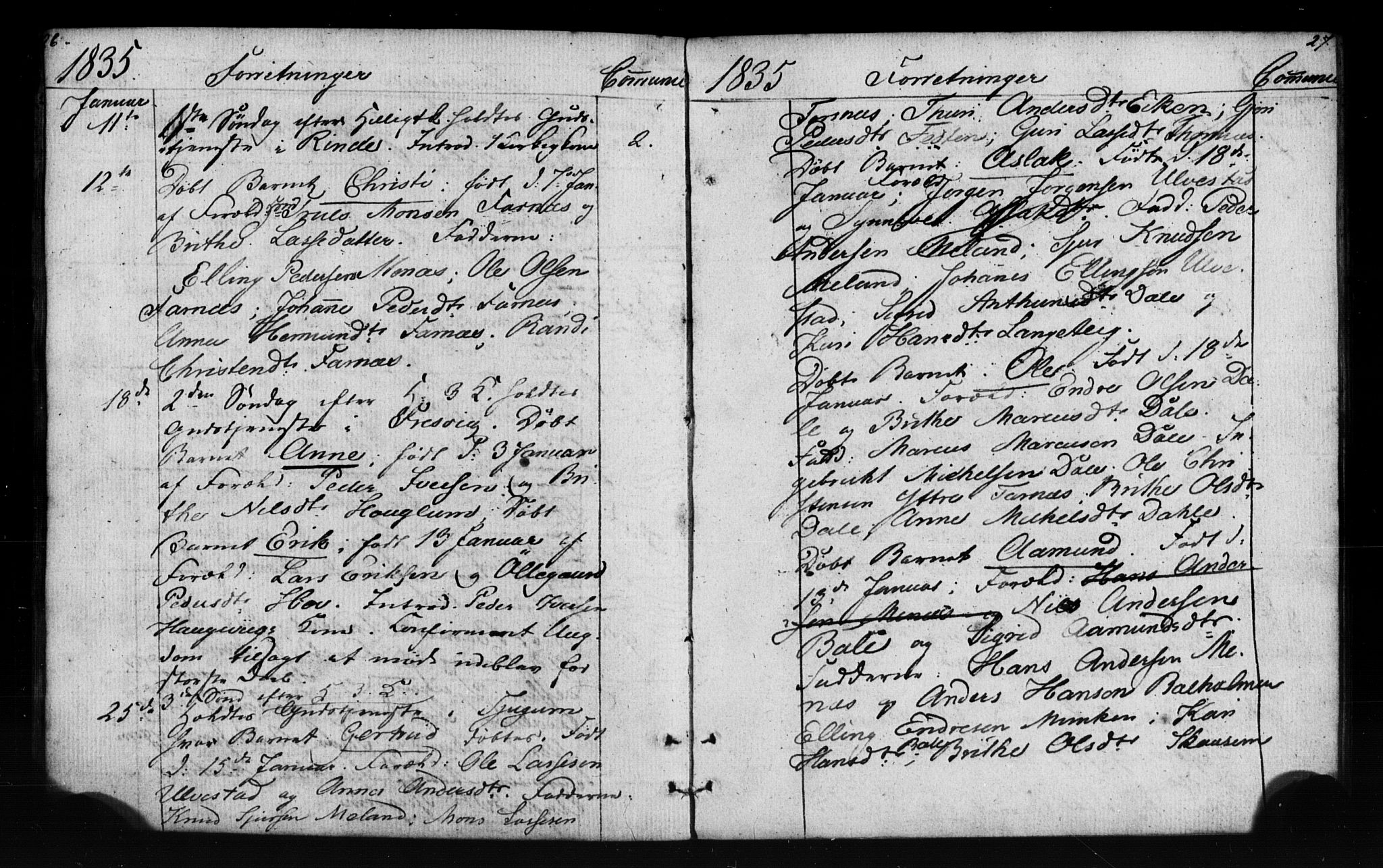 Leikanger sokneprestembete, AV/SAB-A-81001: Curate's parish register no. A 1A, 1833-1838, p. 26-27