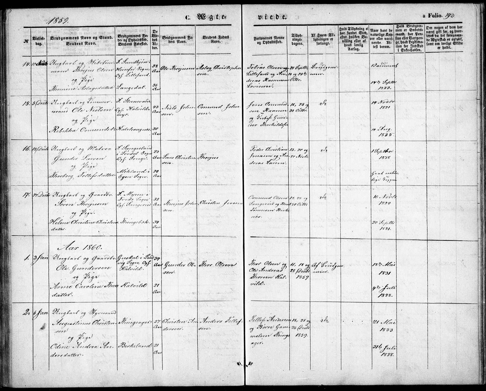 Vestre Moland sokneprestkontor, SAK/1111-0046/F/Fb/Fbb/L0003: Parish register (copy) no. B 3, 1851-1861, p. 193