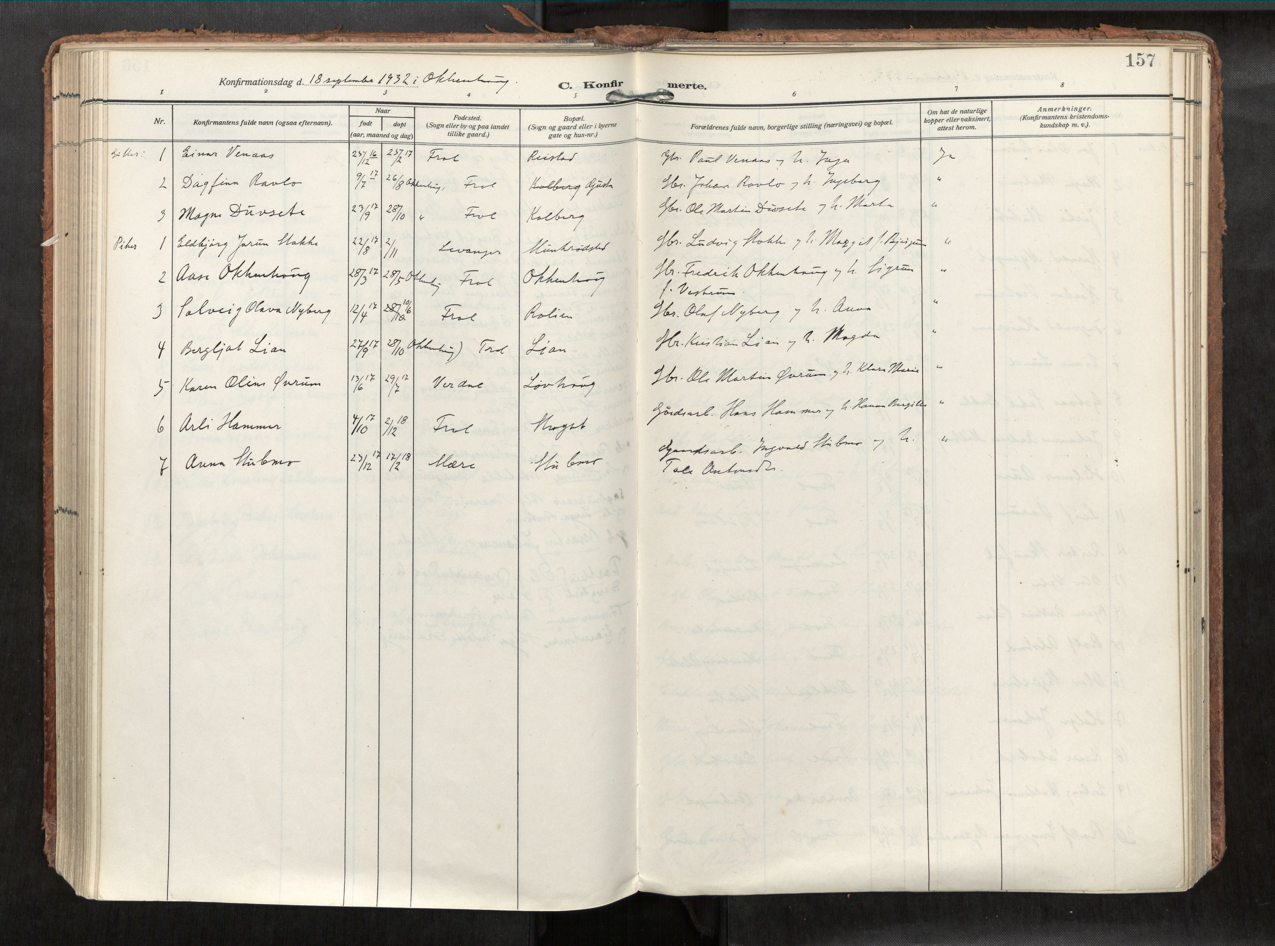 Levanger sokneprestkontor, AV/SAT-A-1301/2/H/Haa/L0002: Parish register (official) no. 2, 1912-1935, p. 157