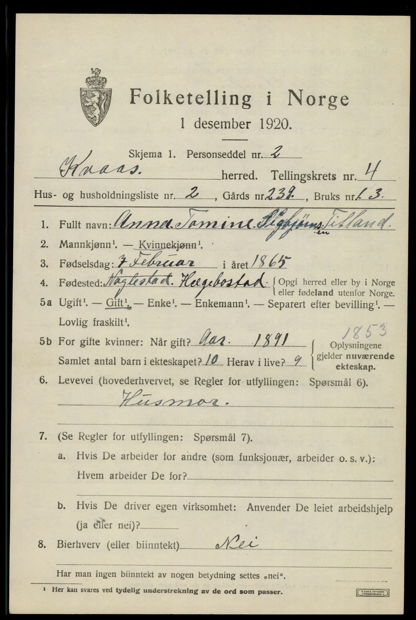 SAK, 1920 census for Kvås, 1920, p. 1176