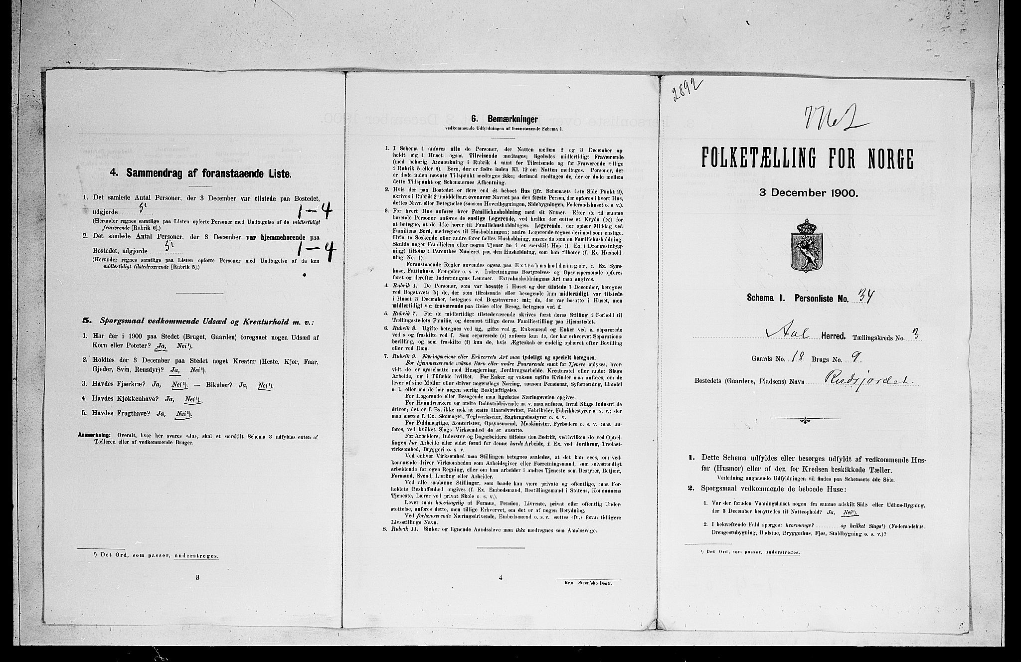 RA, 1900 census for Ål, 1900, p. 55