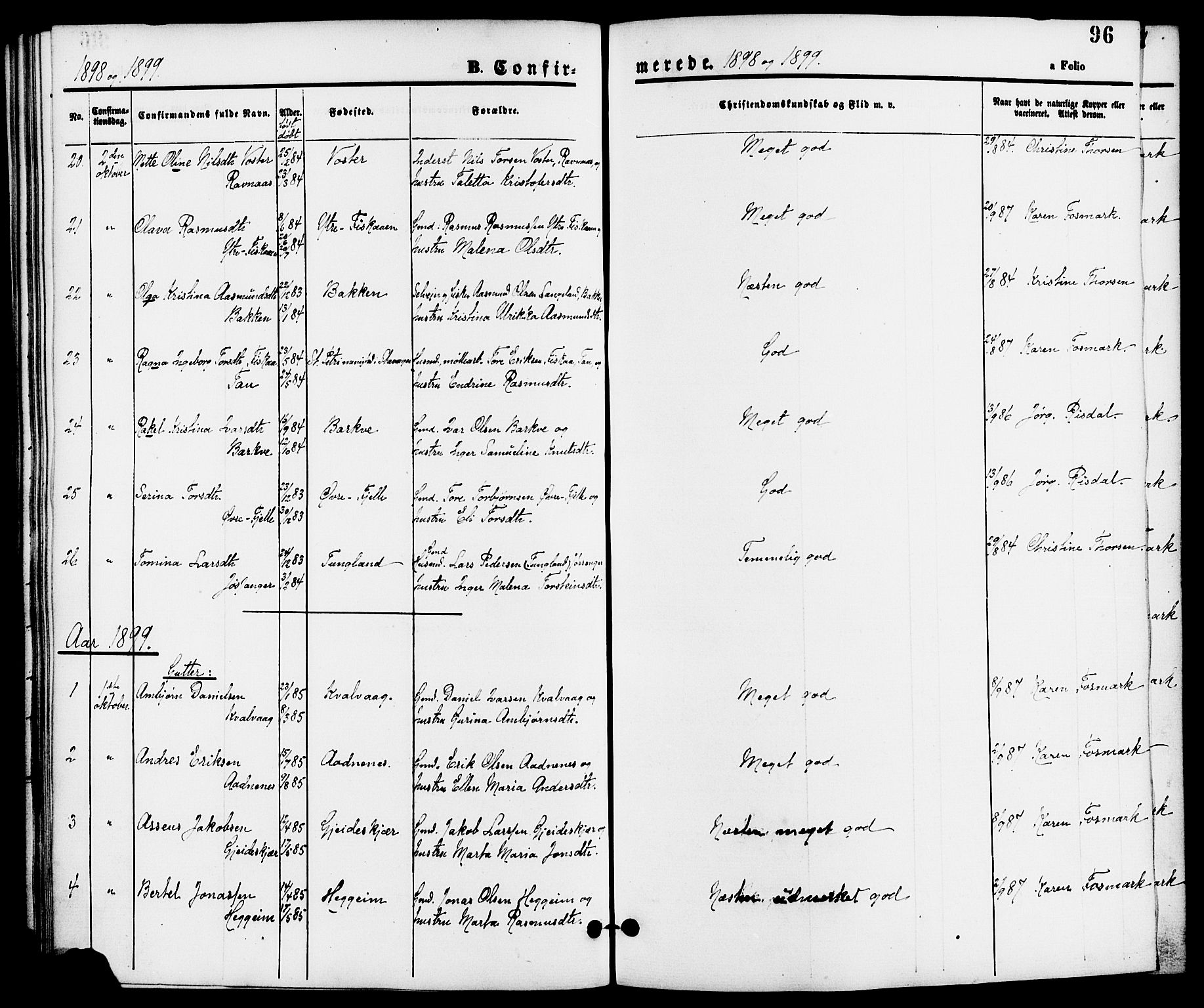 Strand sokneprestkontor, SAST/A-101828/H/Ha/Haa/L0008: Parish register (official) no. A 8, 1874-1907, p. 96