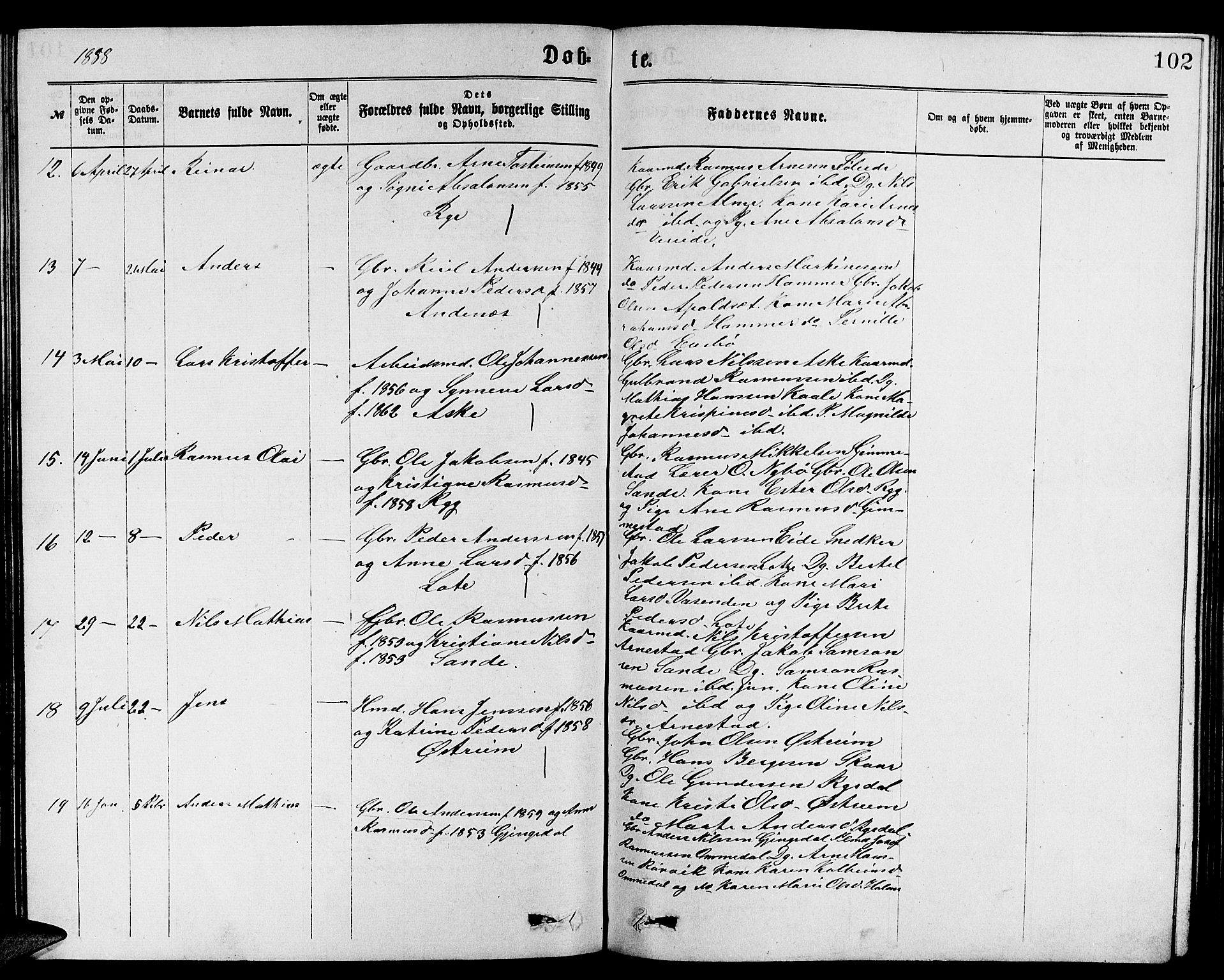 Gloppen sokneprestembete, SAB/A-80101/H/Hab/Habb/L0001: Parish register (copy) no. B 1, 1872-1888, p. 102