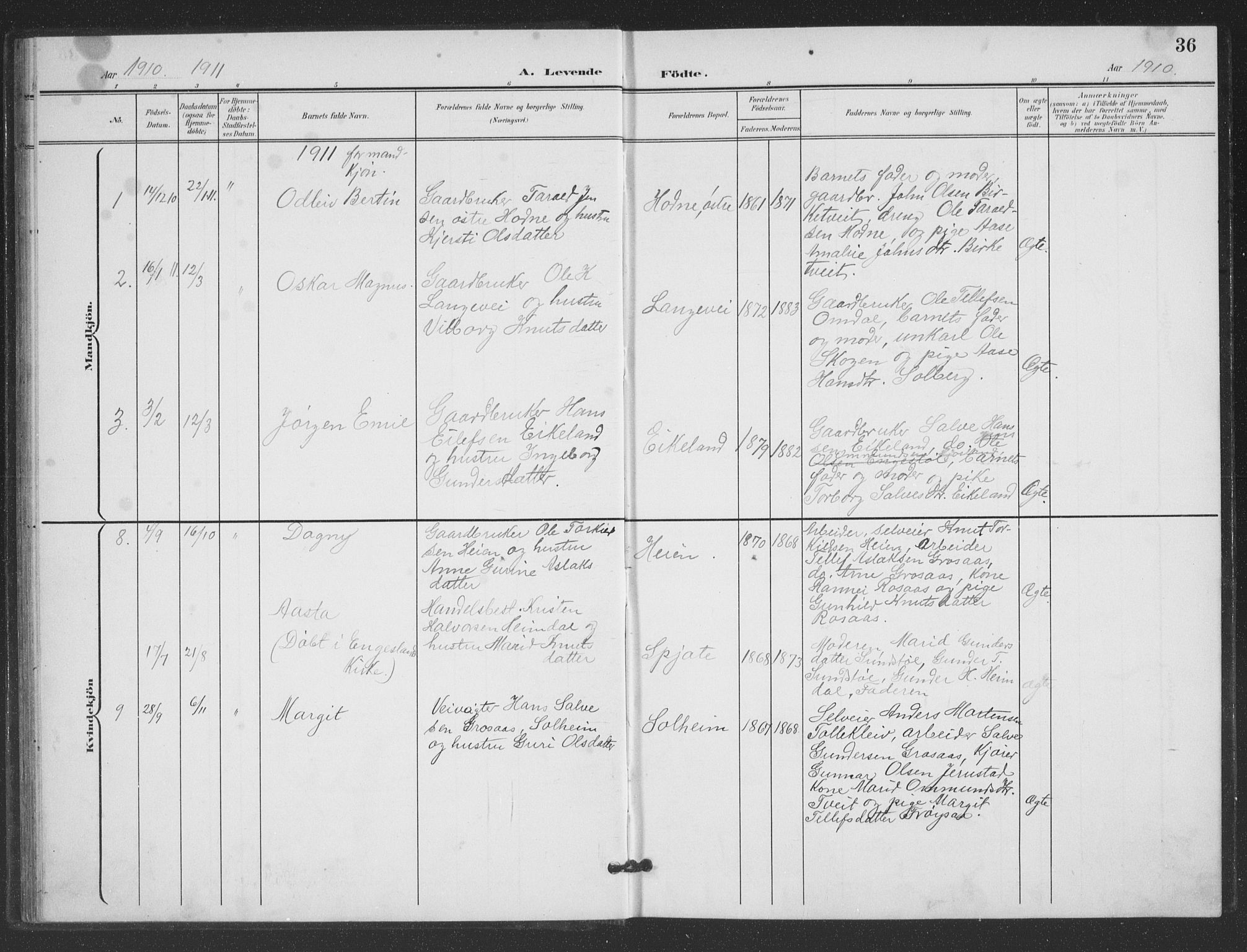 Evje sokneprestkontor, AV/SAK-1111-0008/F/Fb/Fbc/L0005: Parish register (copy) no. B 5, 1901-1935, p. 36