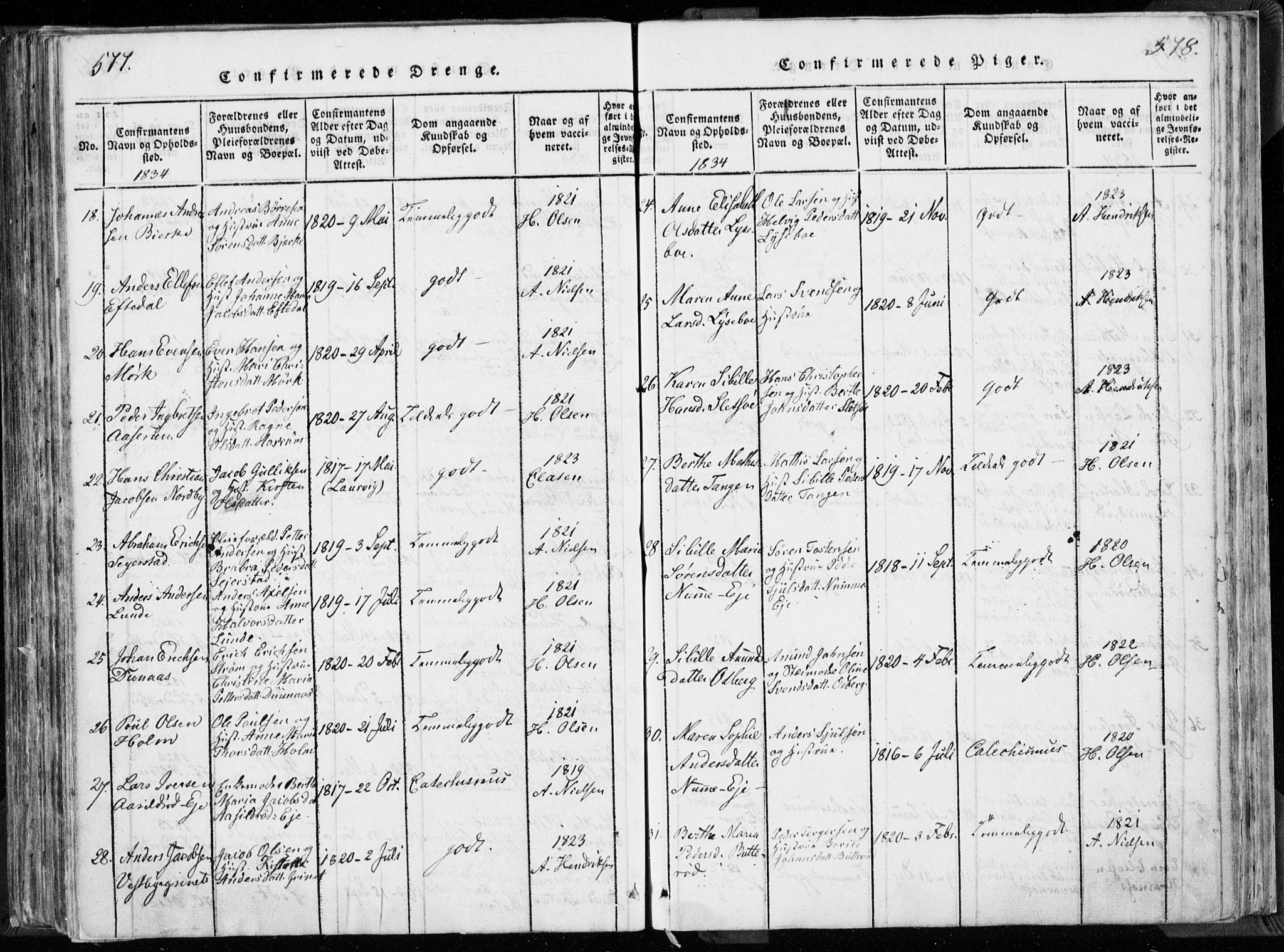 Hedrum kirkebøker, SAKO/A-344/F/Fa/L0004: Parish register (official) no. I 4, 1817-1835, p. 577-578