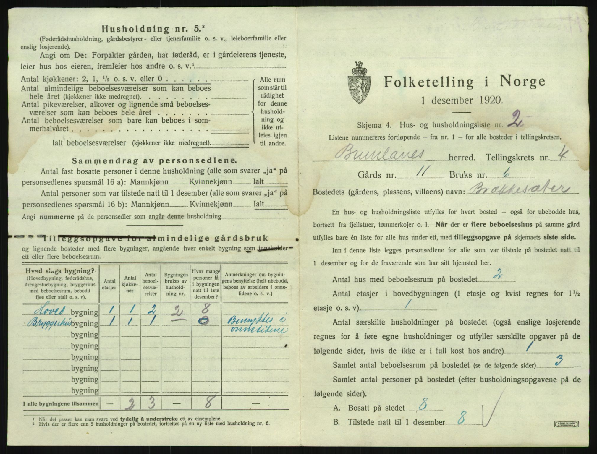 SAKO, 1920 census for Brunlanes, 1920, p. 723