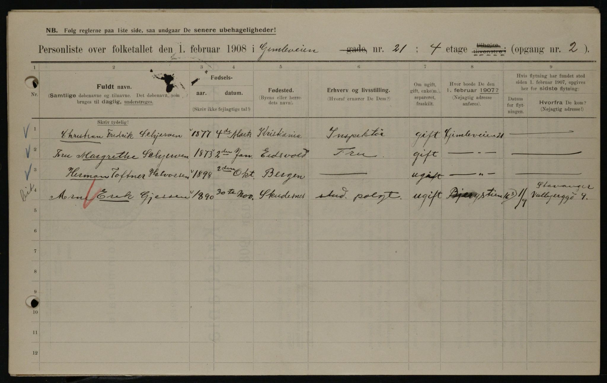 OBA, Municipal Census 1908 for Kristiania, 1908, p. 26310