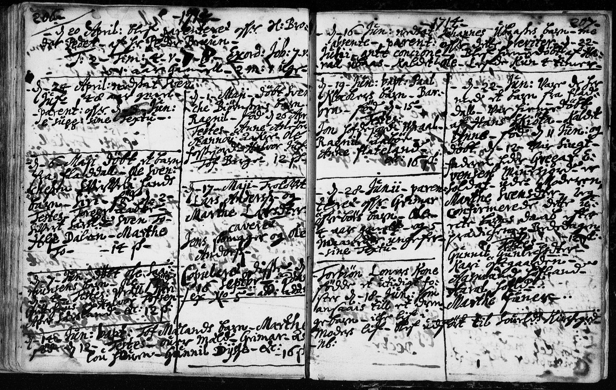 Hjartdal kirkebøker, AV/SAKO-A-270/F/Fa/L0001: Parish register (official) no. I 1, 1685-1714, p. 206-207