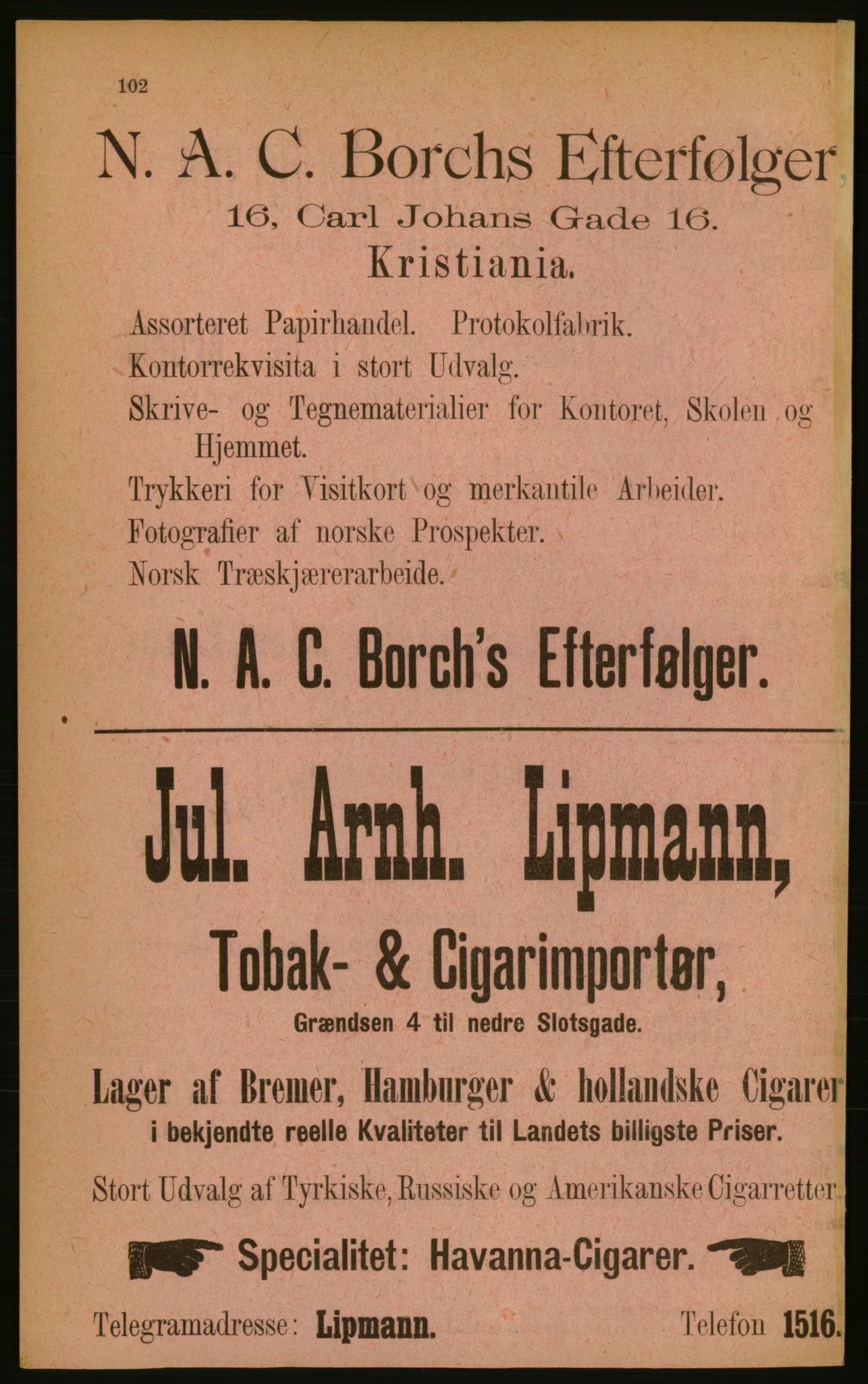 Kristiania/Oslo adressebok, PUBL/-, 1889, p. 102