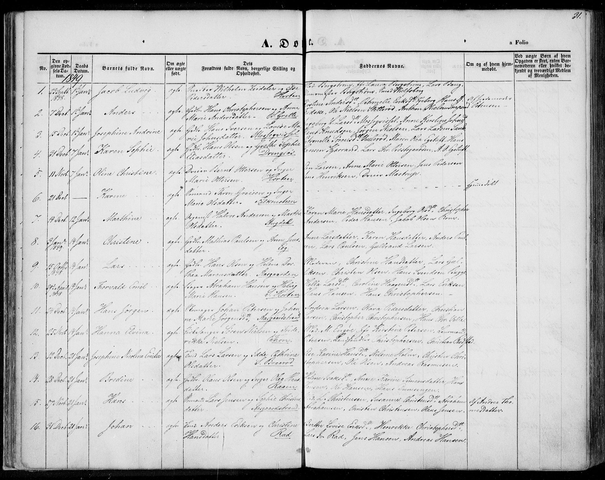 Borre kirkebøker, AV/SAKO-A-338/F/Fa/L0005: Parish register (official) no. I 5, 1845-1851, p. 31